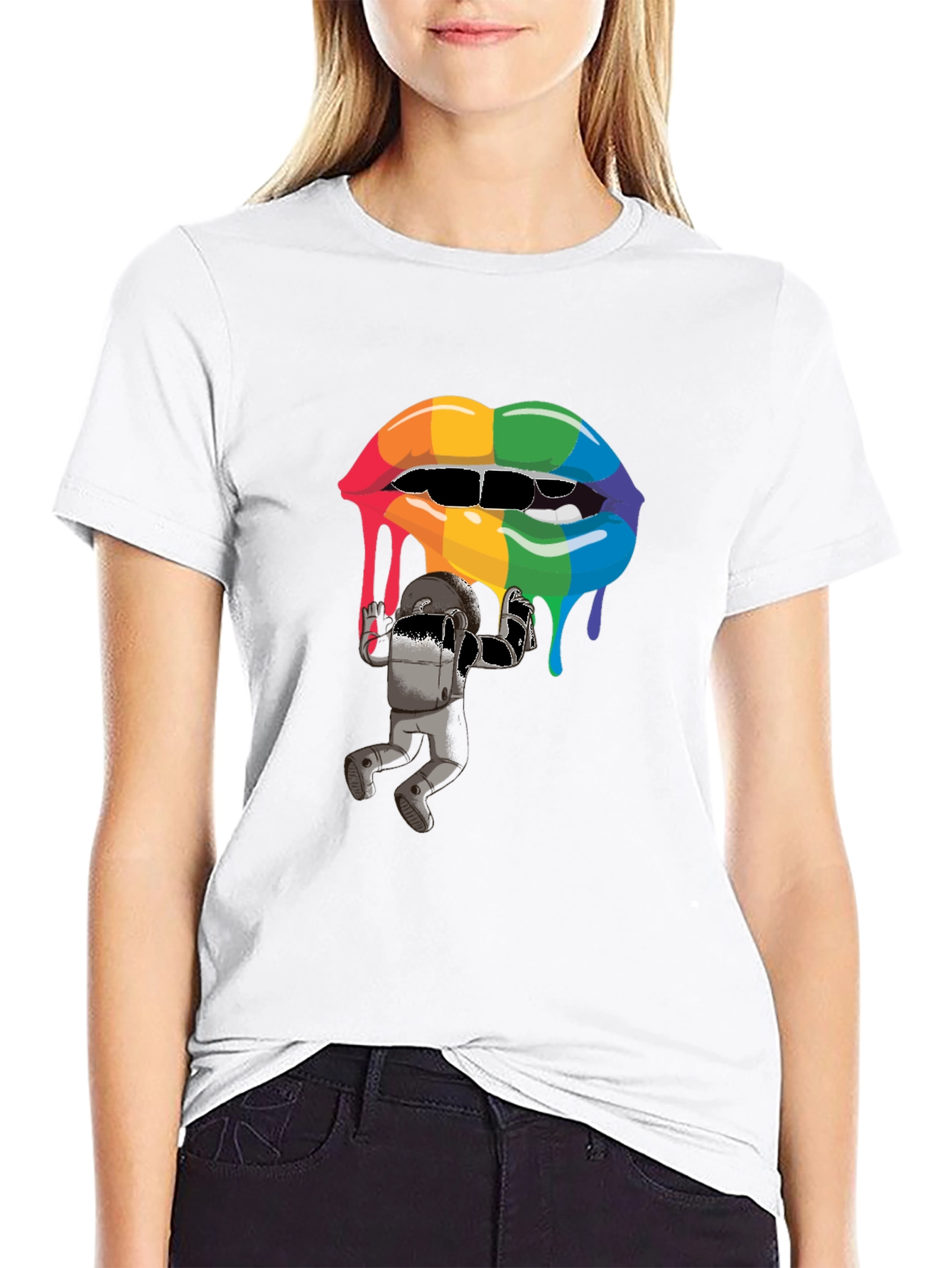 Black Rainbow Lips Graphic T-Shirt view 9