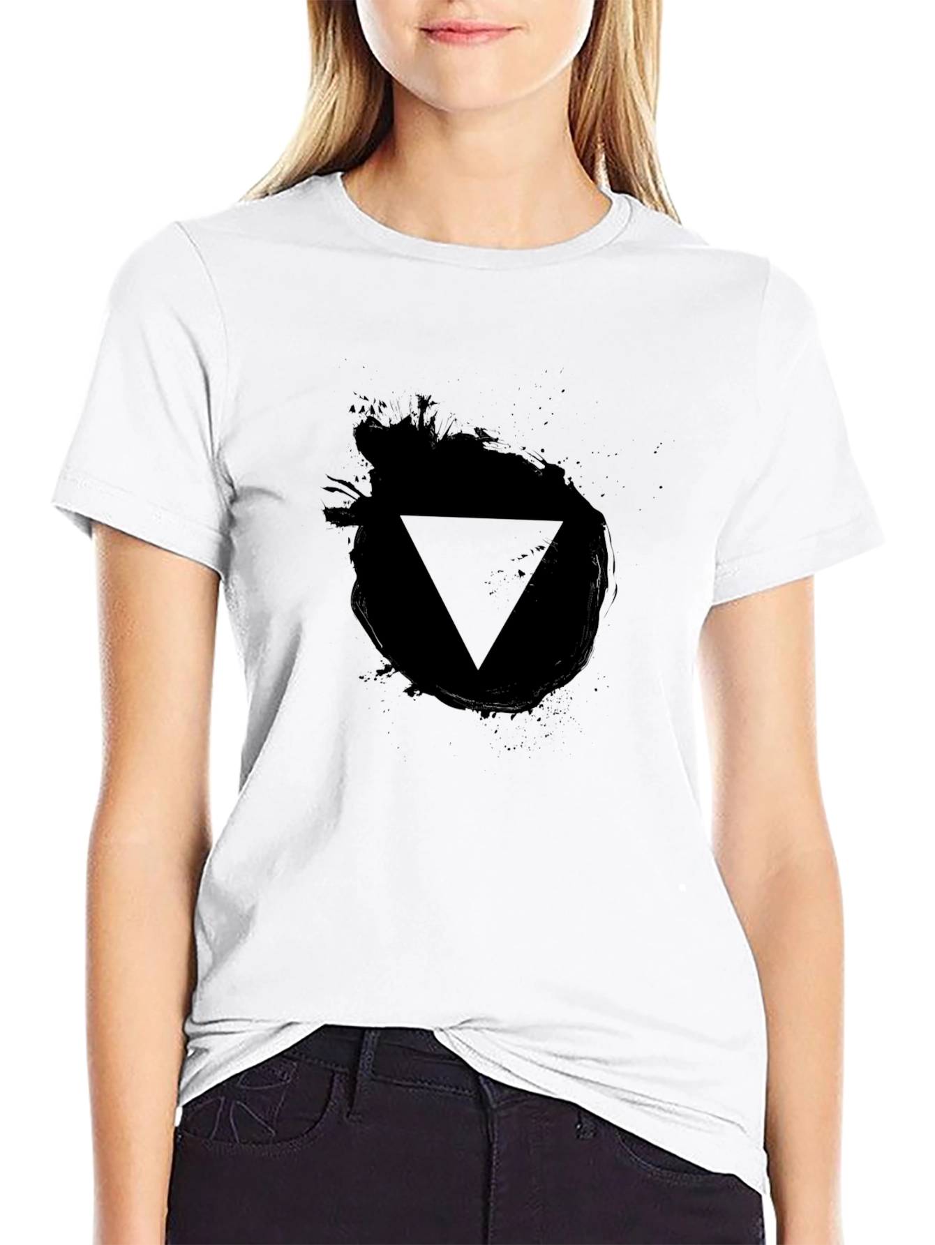 Black Men's Black T-Shirt - Triangle Ink Design view 9