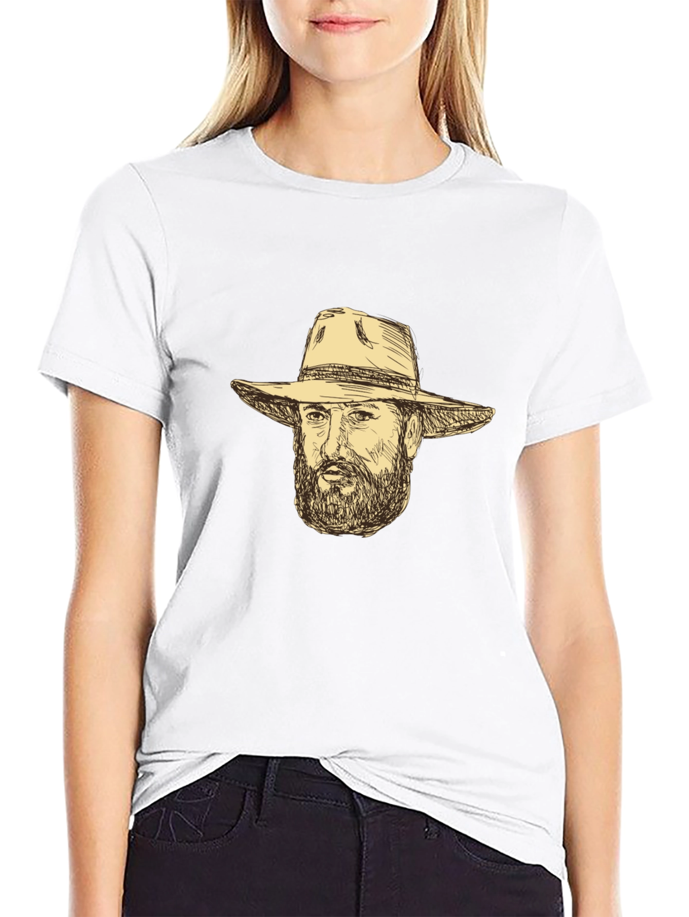 Black Black T-Shirt with Cowboy Sketch view 9
