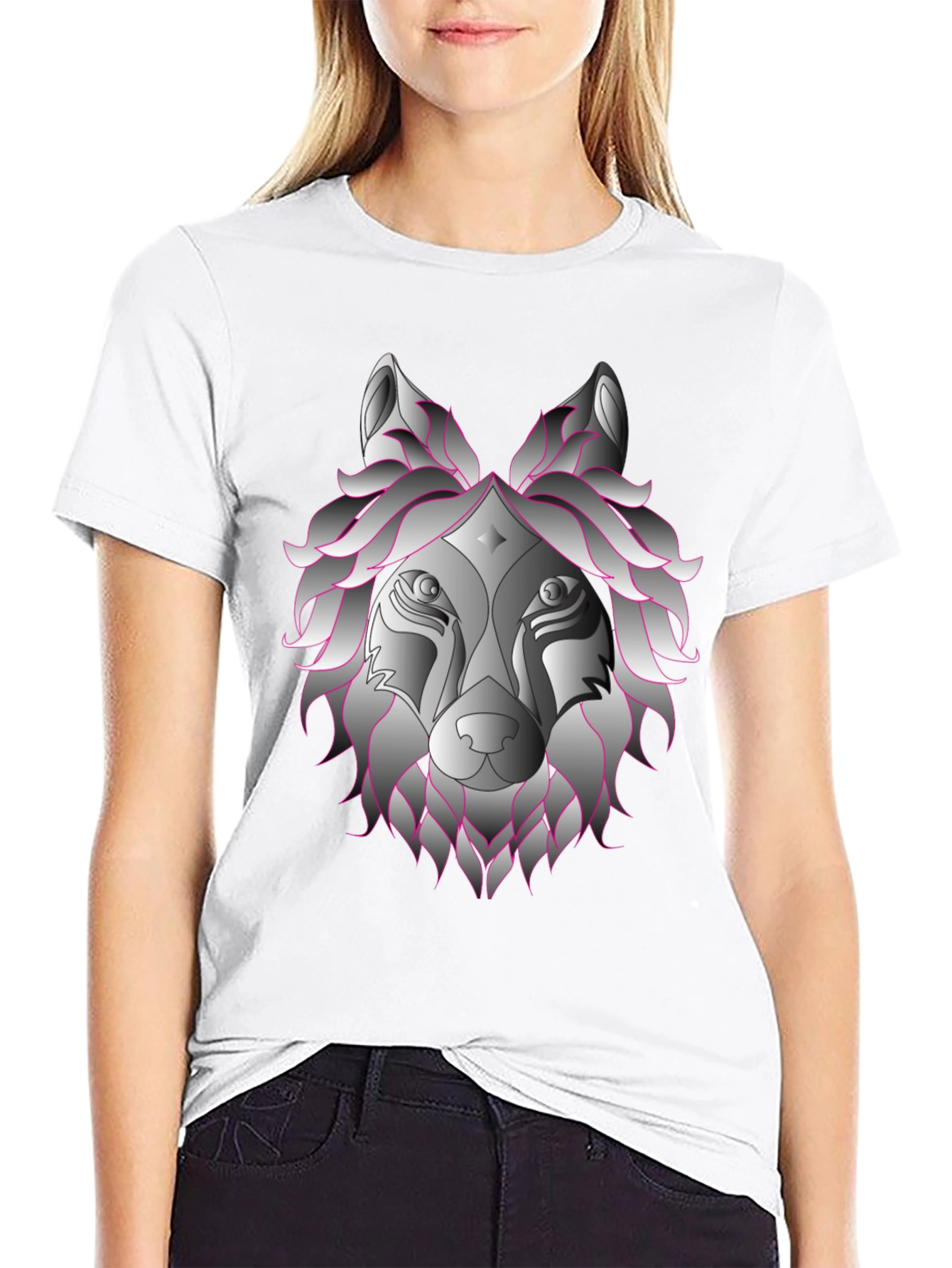 Black Wolf Head Graphic T-Shirt - Black view 9