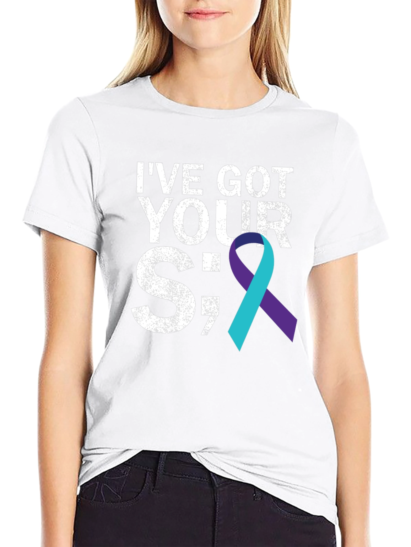 Black I've Got Your Semicolon T-Shirt - Suicide Awareness view 9