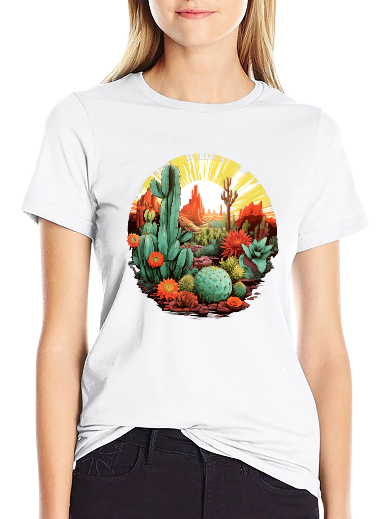 Black Desert Cactus Graphic T-Shirt - Unisex Black Tee view 9