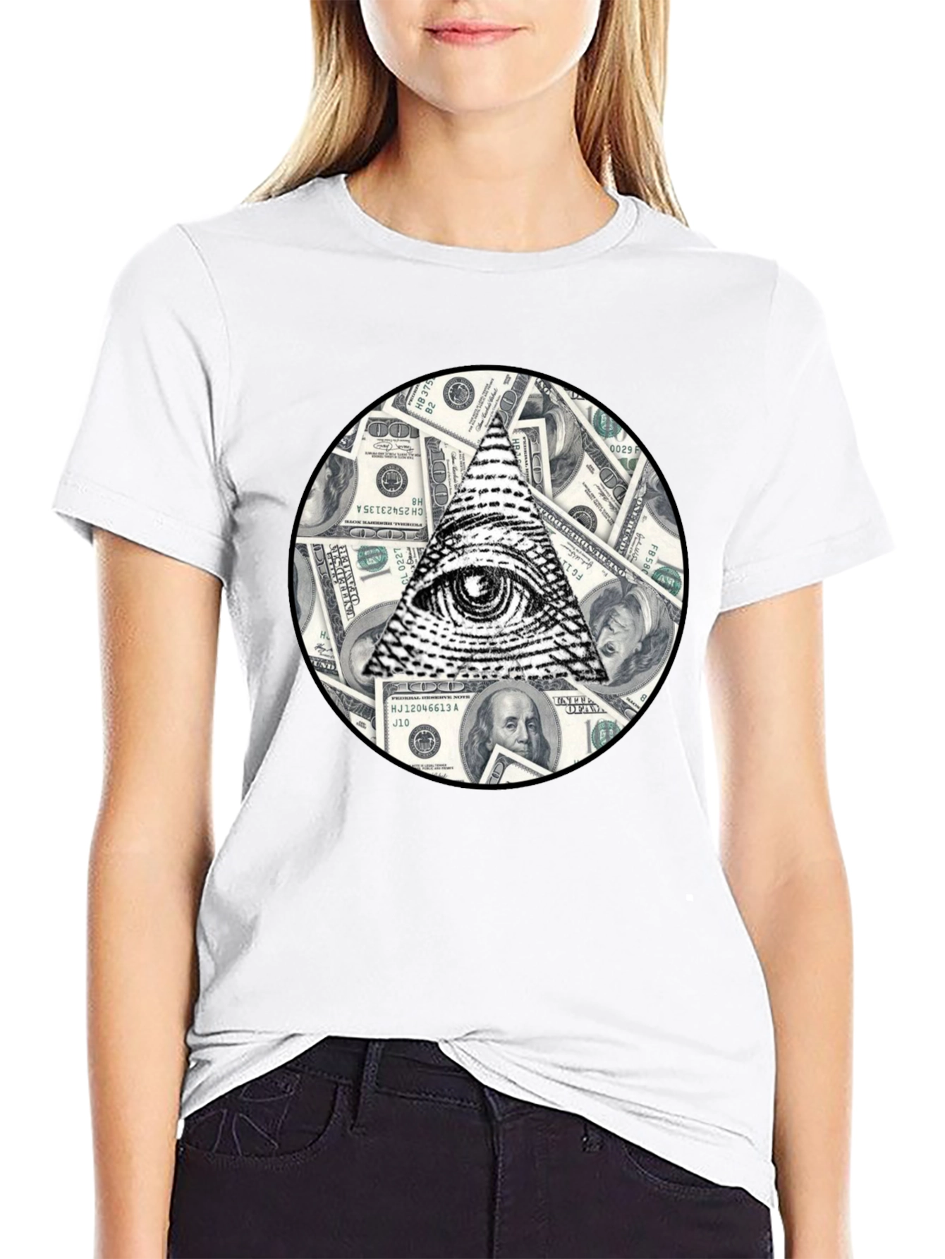 Black Illuminati Eye & Money Print Black T-Shirt view 9