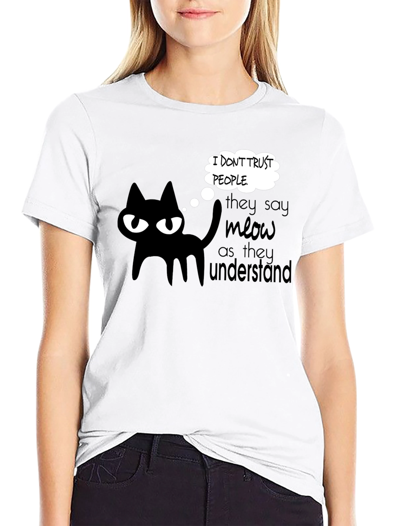 Black Cynical Cat Tee: I Don't Trust People Graphic T-Shirt view 9