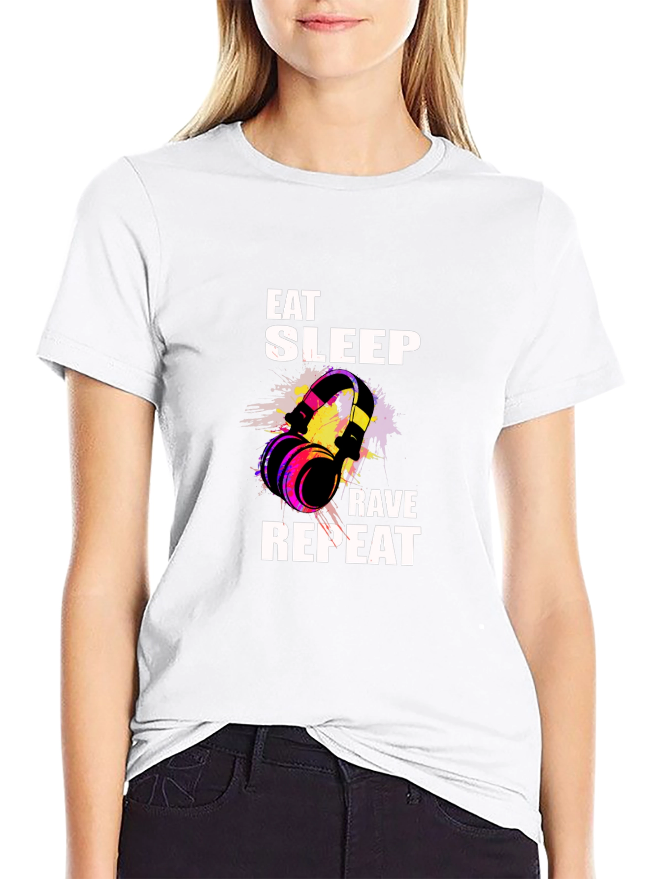 Black Eat Sleep Rave Repeat Graphic Tee view 9