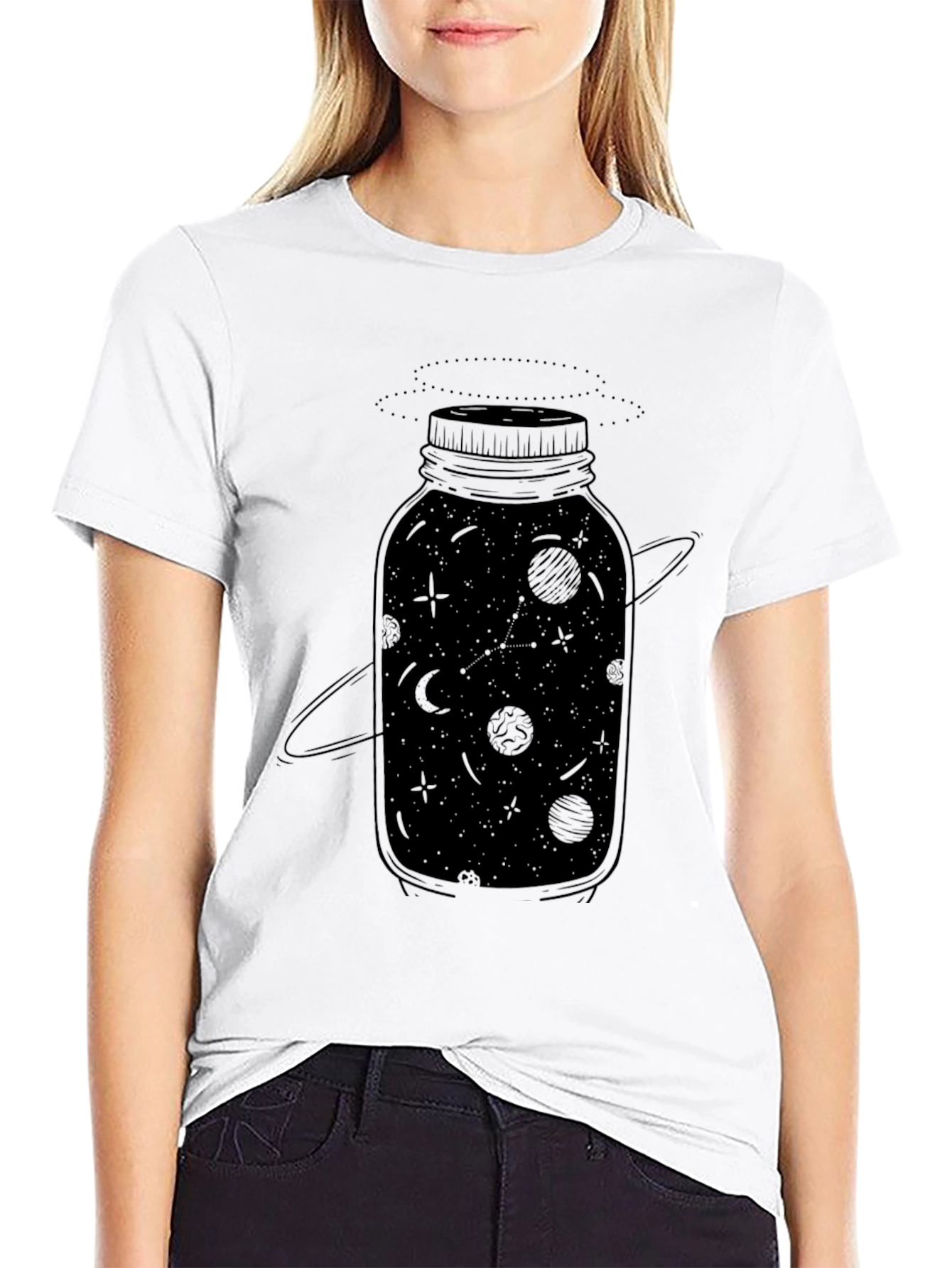 Black Galaxy Jar Graphic Tee - Black Cotton T-Shirt view 9