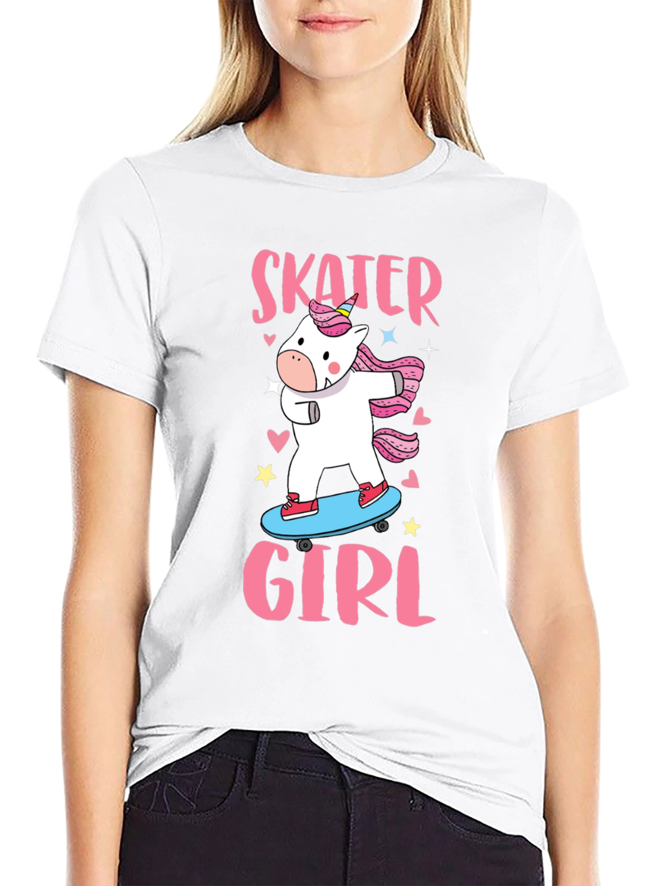 Black Skater Girl Unicorn T-Shirt - Cute Graphic Tee view 9