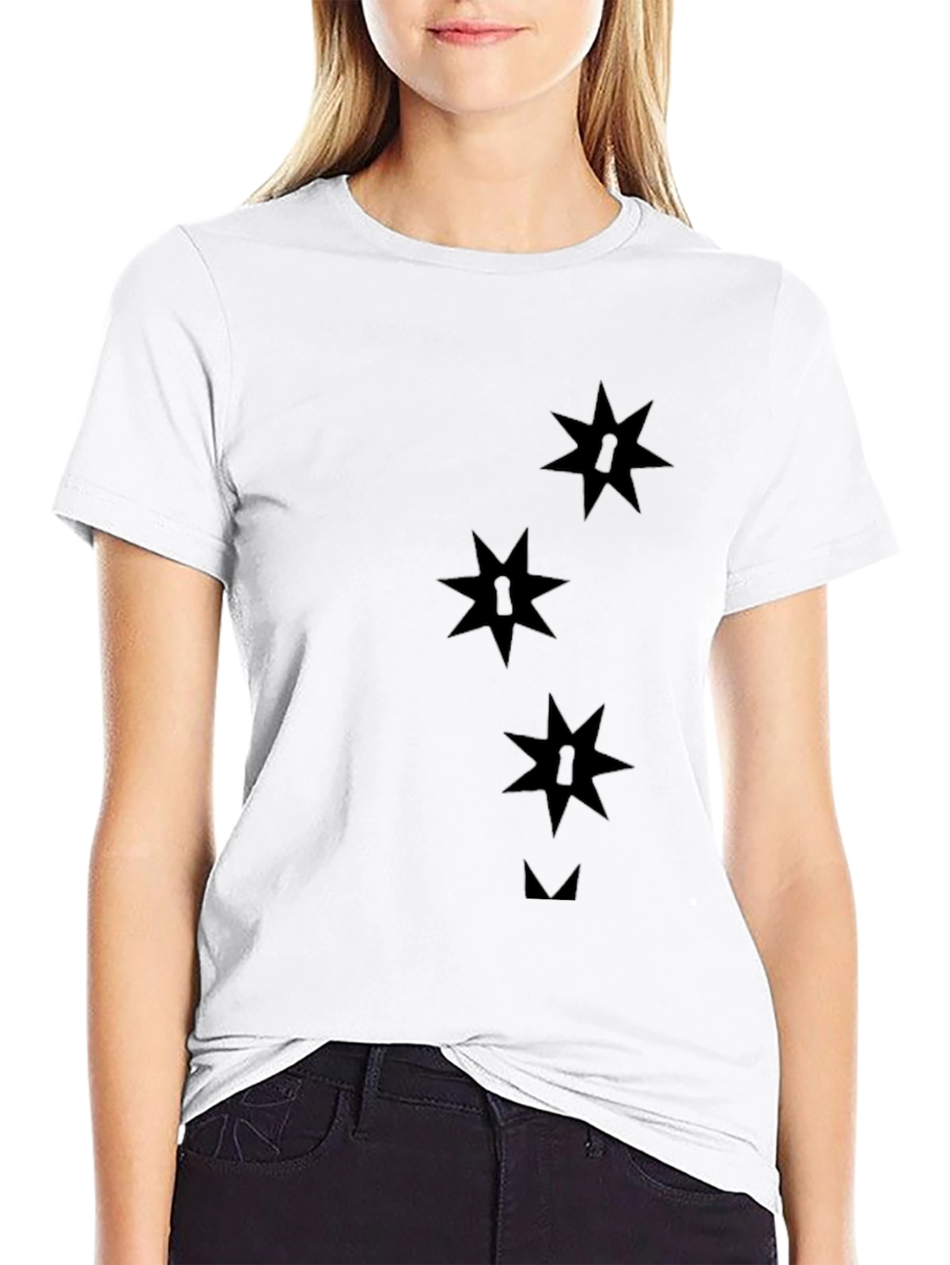 Black Black Graphic Tee - Stars and Lock Design view 9