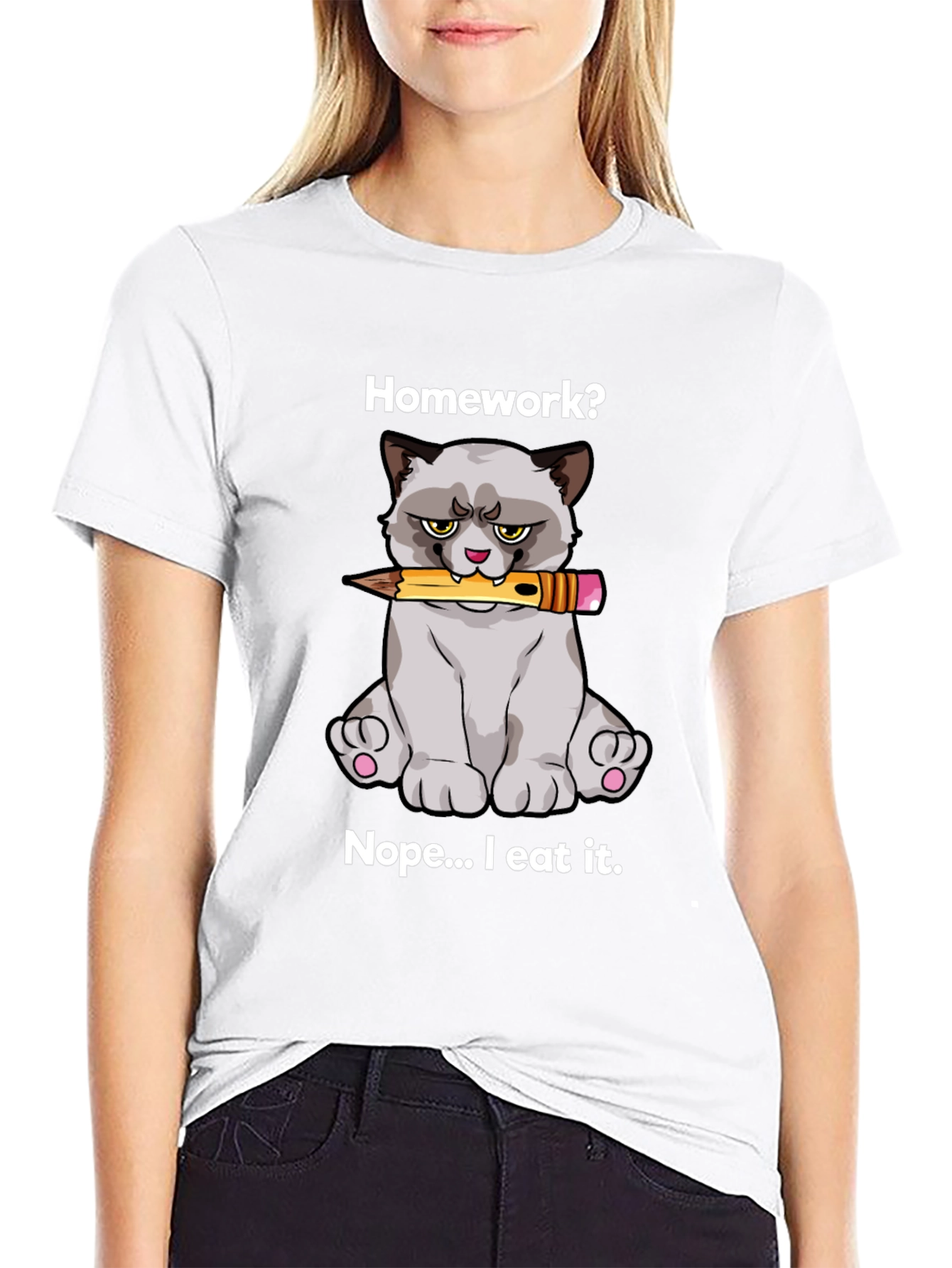 Black Homework Eating Cat T-Shirt view 9