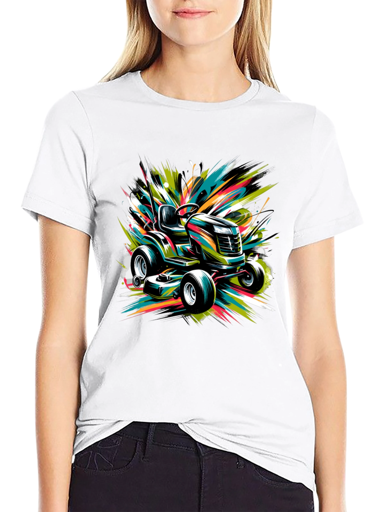 Black Vibrant Lawn Mower Graphic Tee view 9