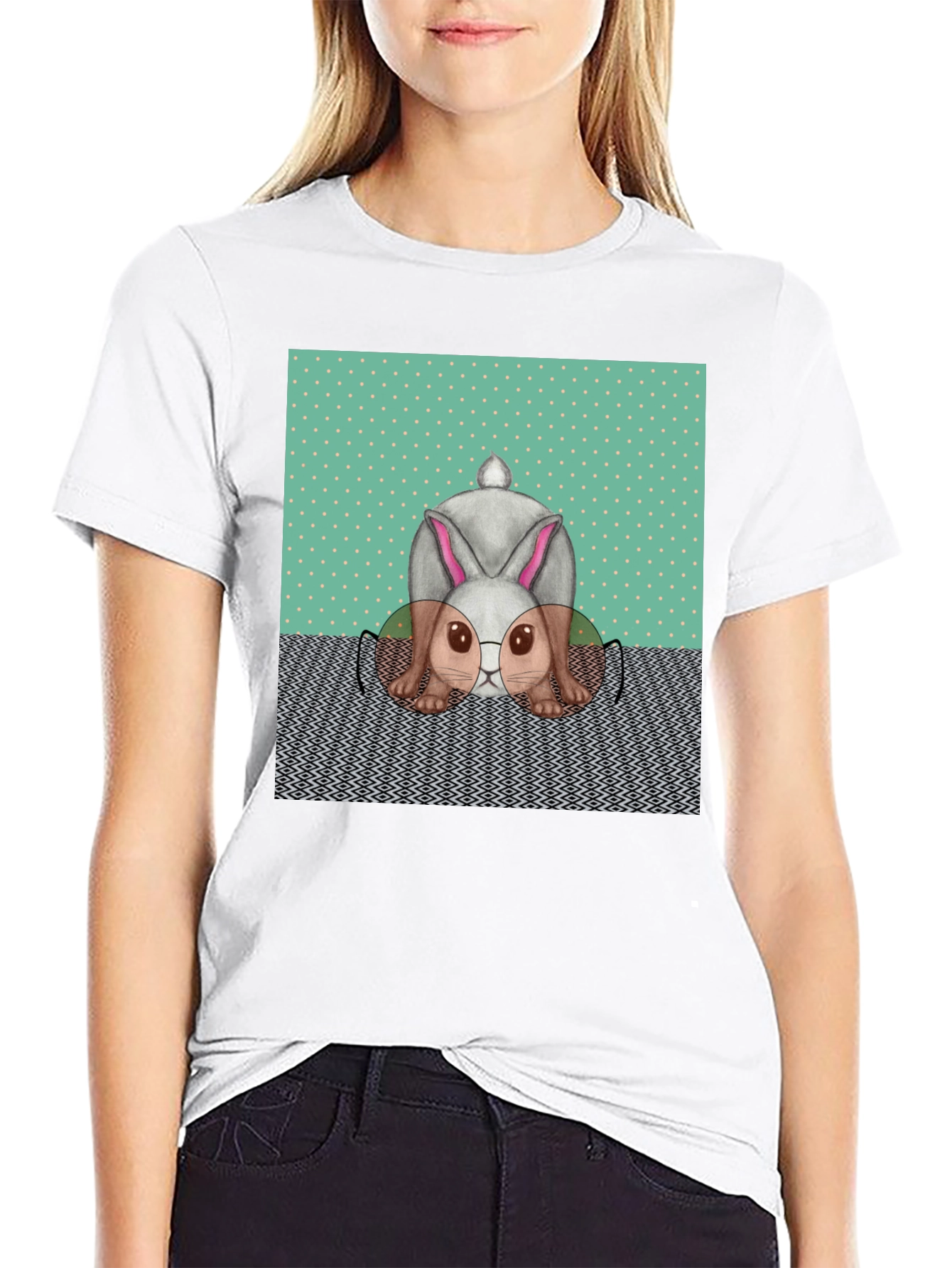 Black Funny Bunny T-Shirt - Reading Rabbit Design view 9