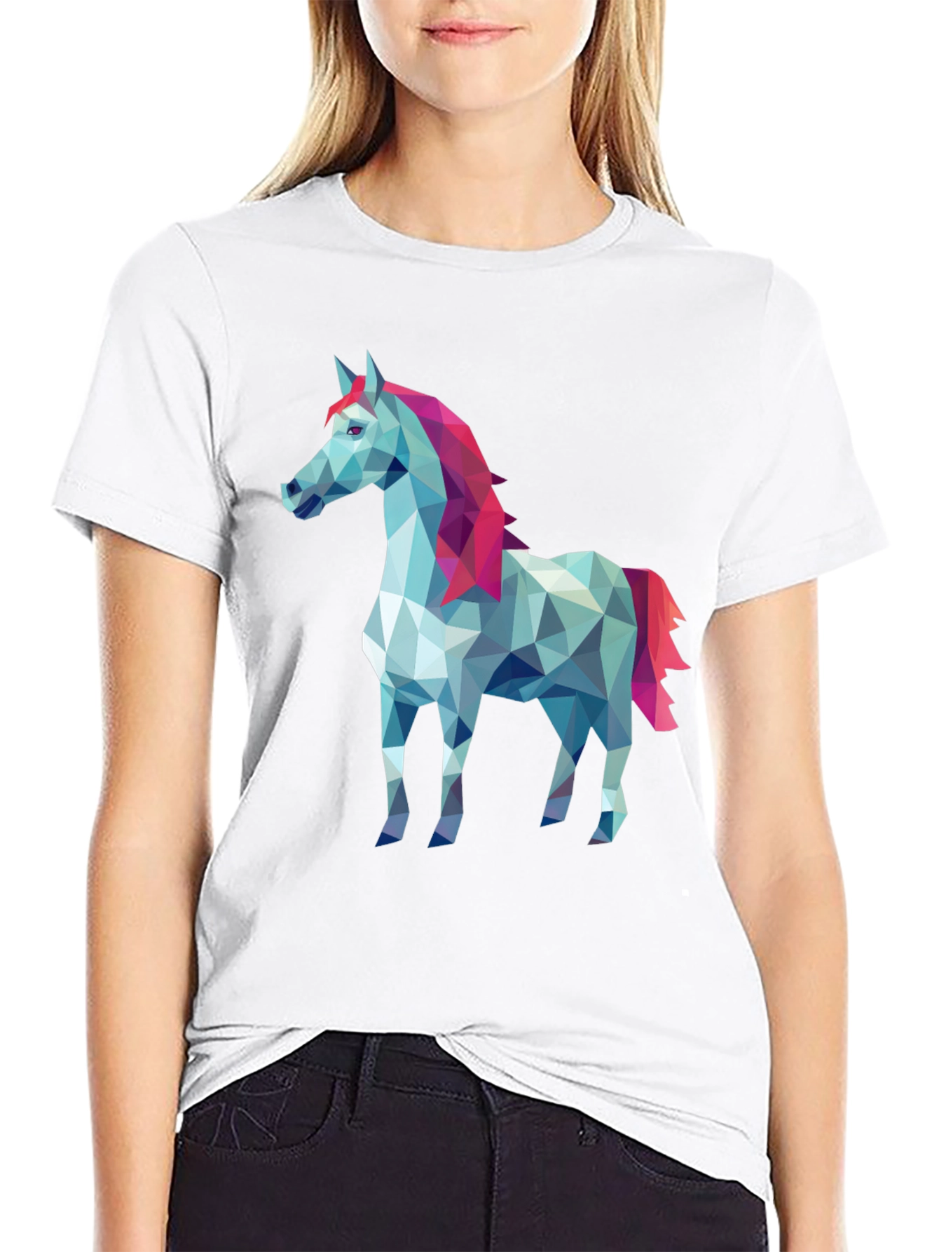 Black Geometric Horse Graphic Tee - Stylish Men's Black T-Shirt view 9