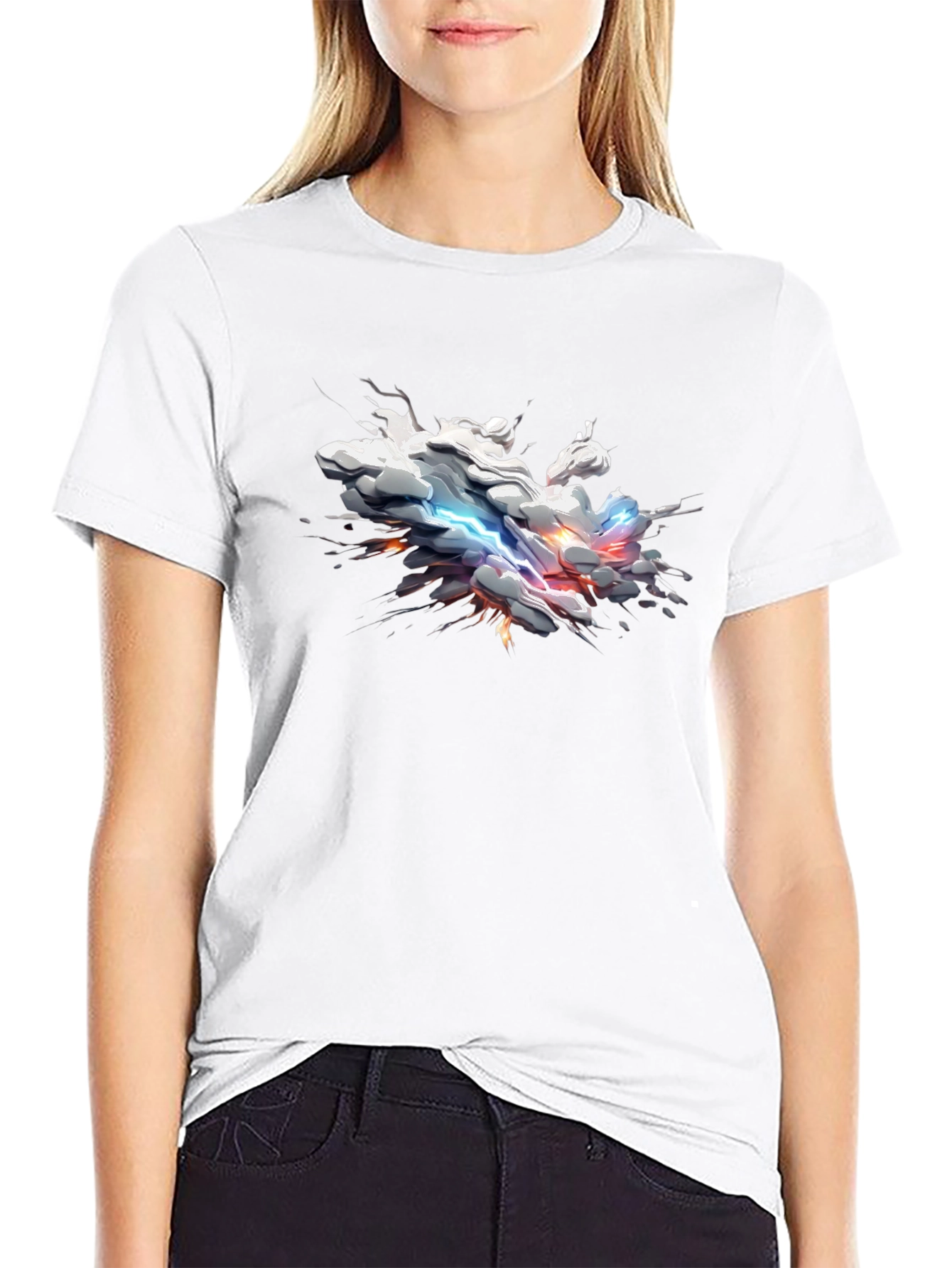 Black Abstract Lightning Cloud Graphic T-Shirt view 9
