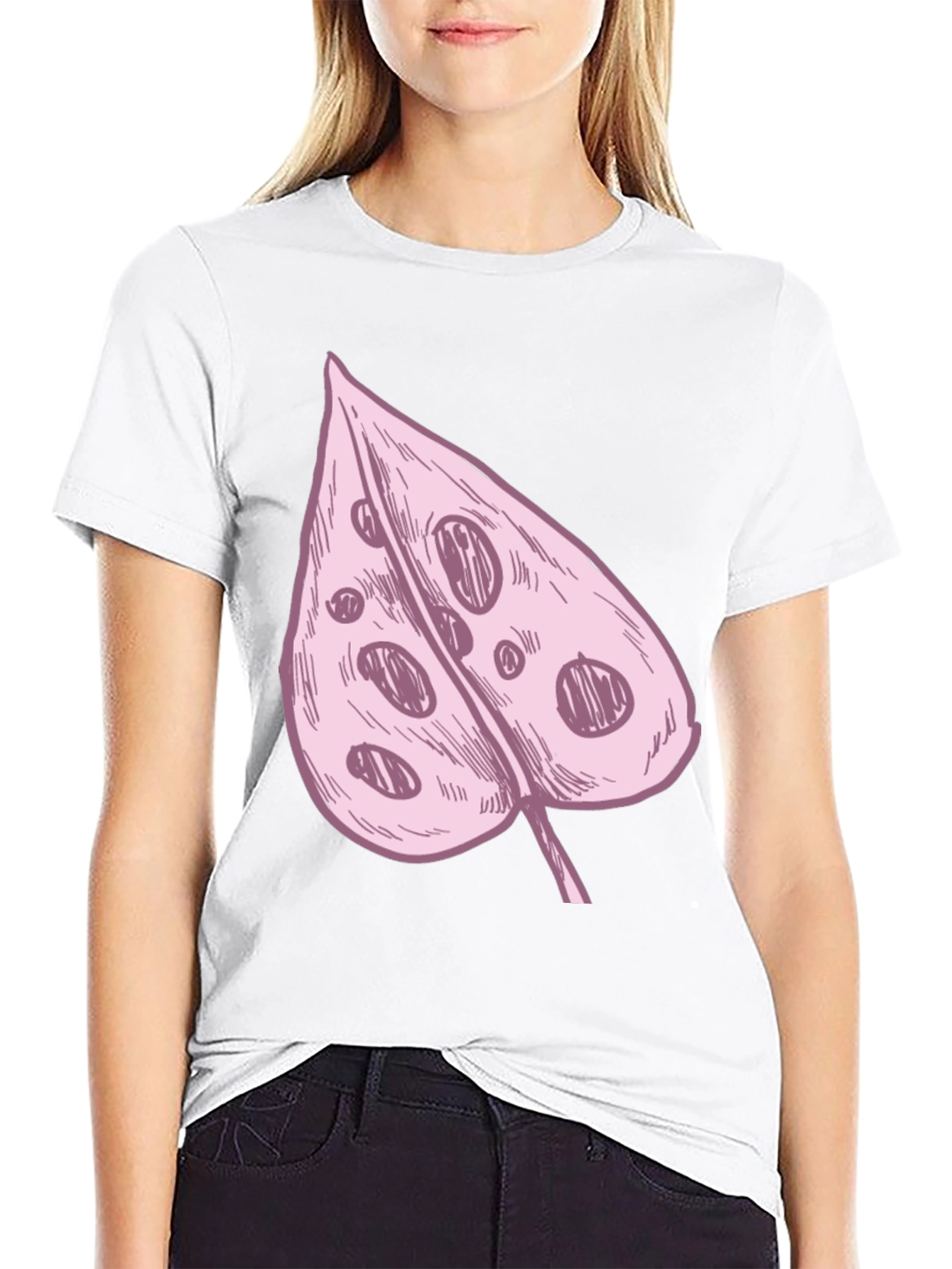 Black Pink Swiss Cheese Leaf Graphic Black Tee view 9