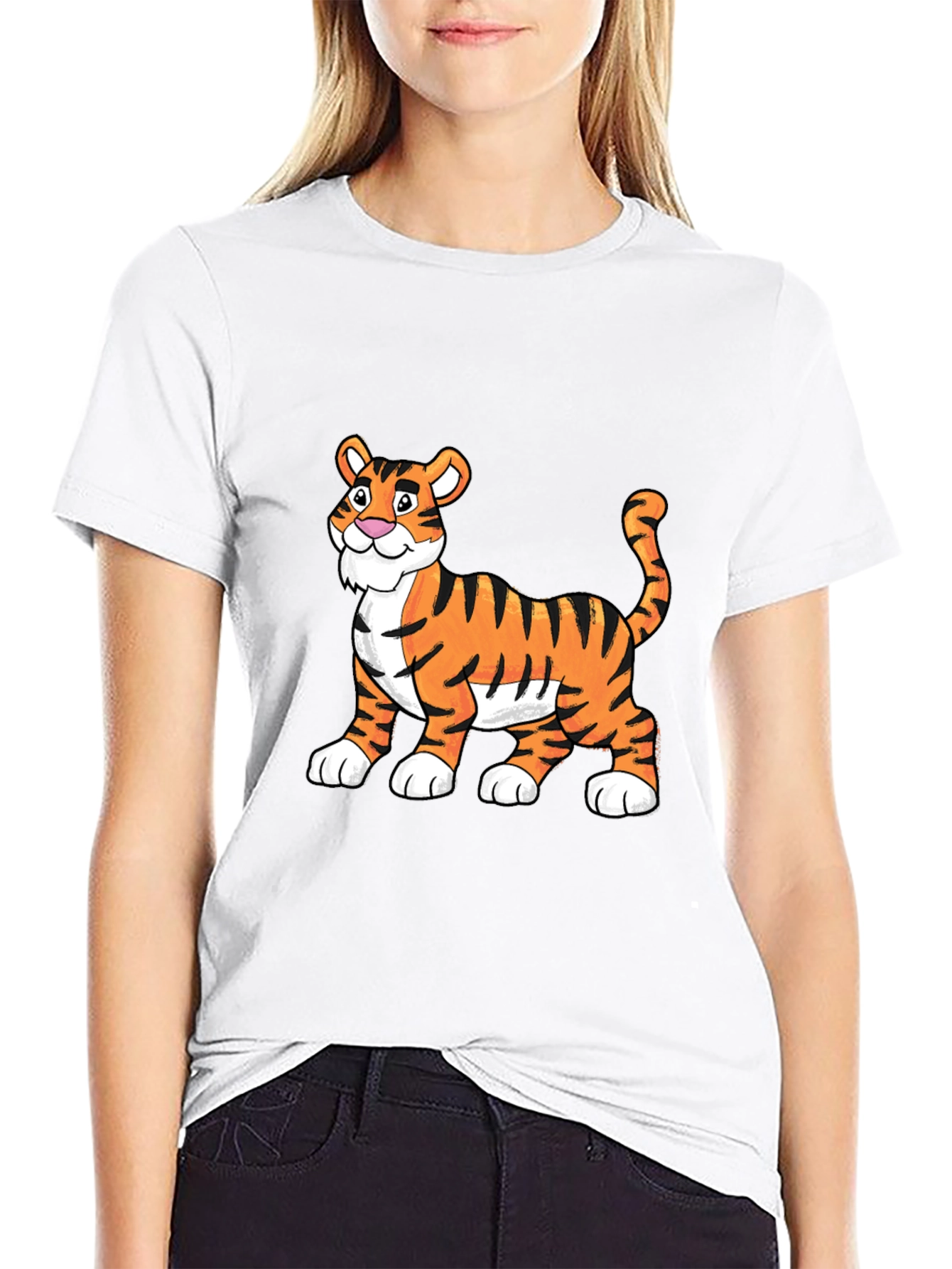 Black Cartoon Tiger Graphic Tee - Soft Black Cotton view 9