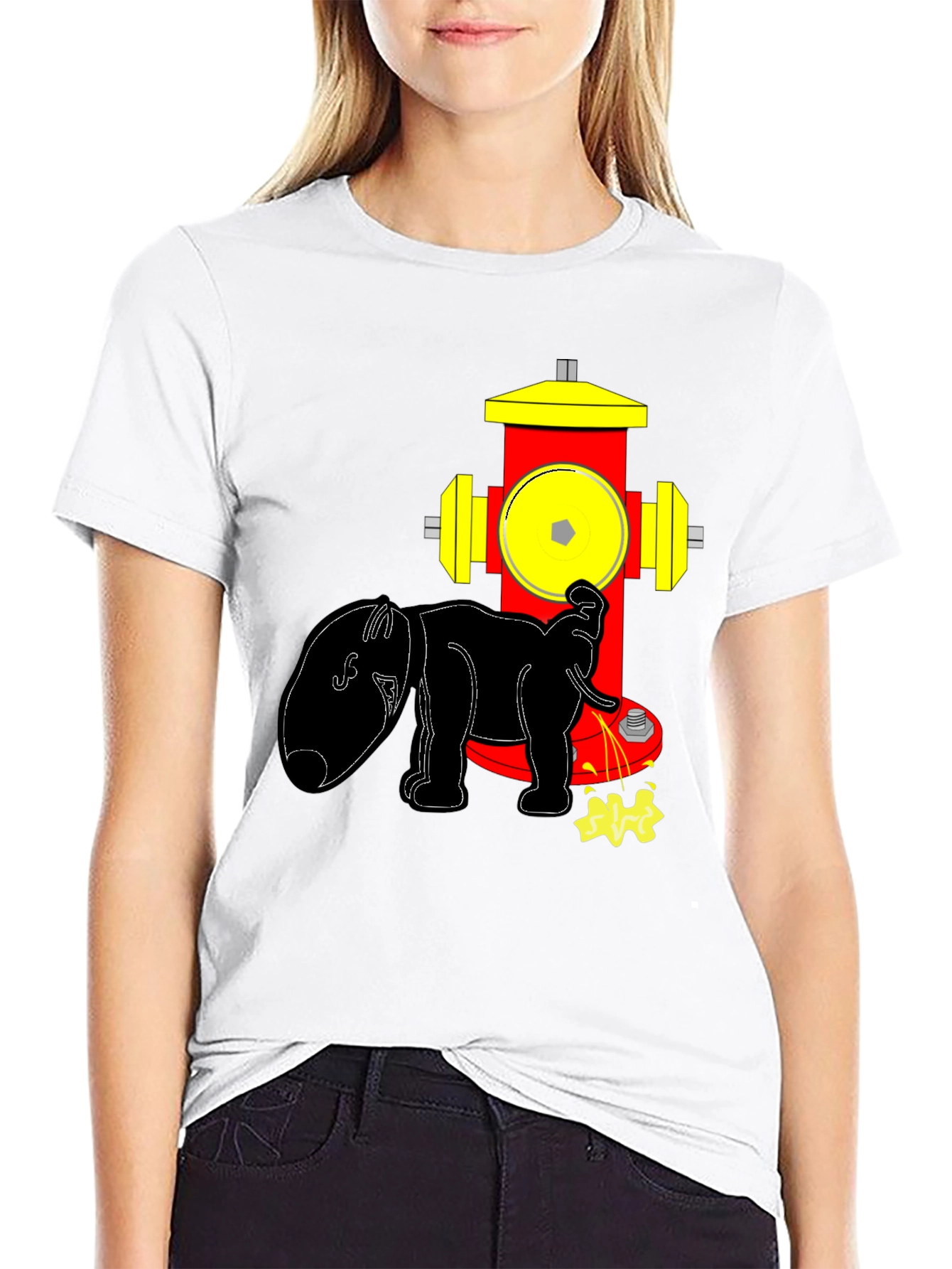 Black Funny Elephant Peeing on Fire Hydrant Black T-Shirt view 9
