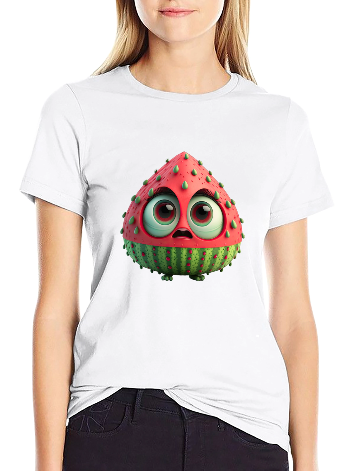 Black Cartoon Watermelon Character Black T-Shirt view 9