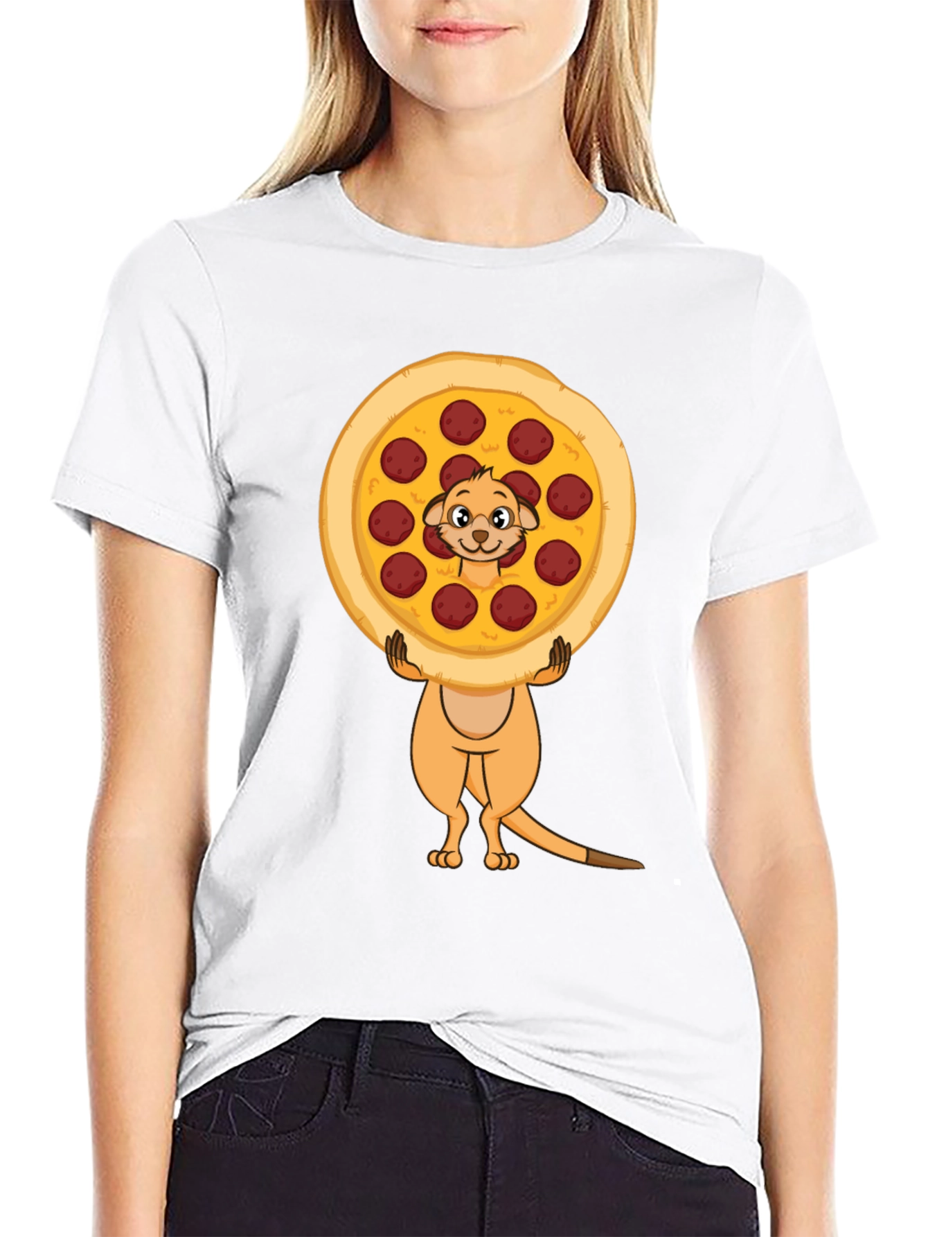 Black Funny Meerkat Pizza Lover Black T-Shirt view 9