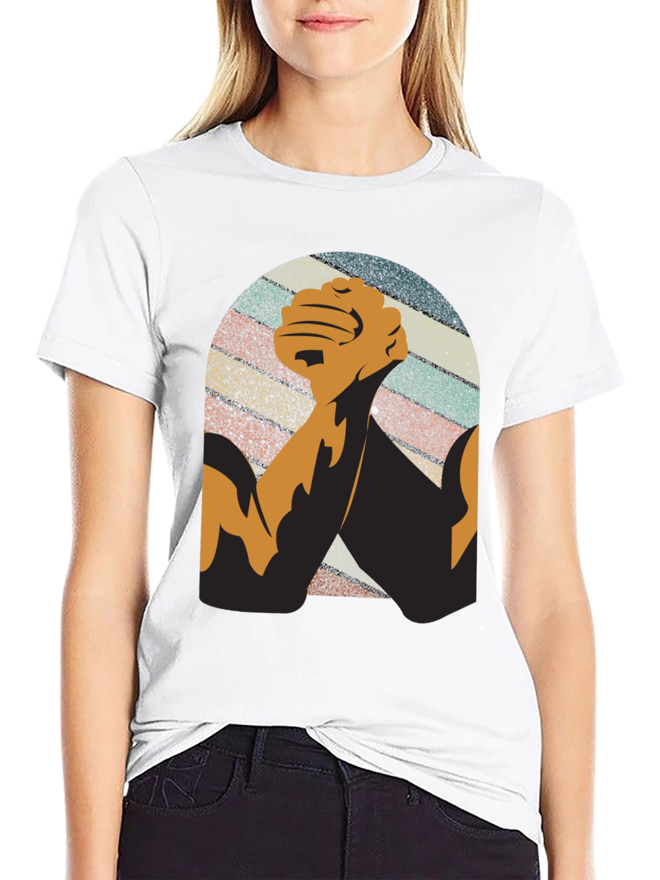 Black Vintage Arm Wrestling Graphic Tee - Black view 9