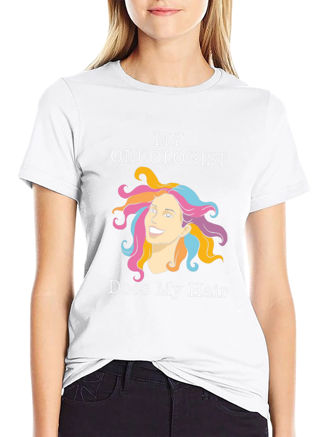 Black Funny Oncology T-Shirt - Hair Design view 9