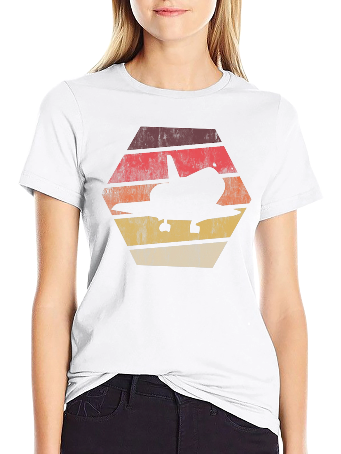 Black Retro Space Shuttle T-Shirt - Vintage Hexagon Design view 9