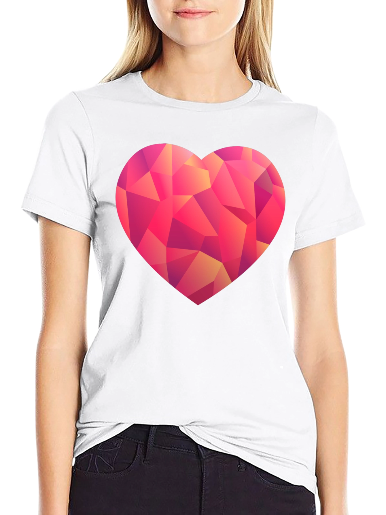 Black Geometric Heart Graphic T-Shirt - Black view 9