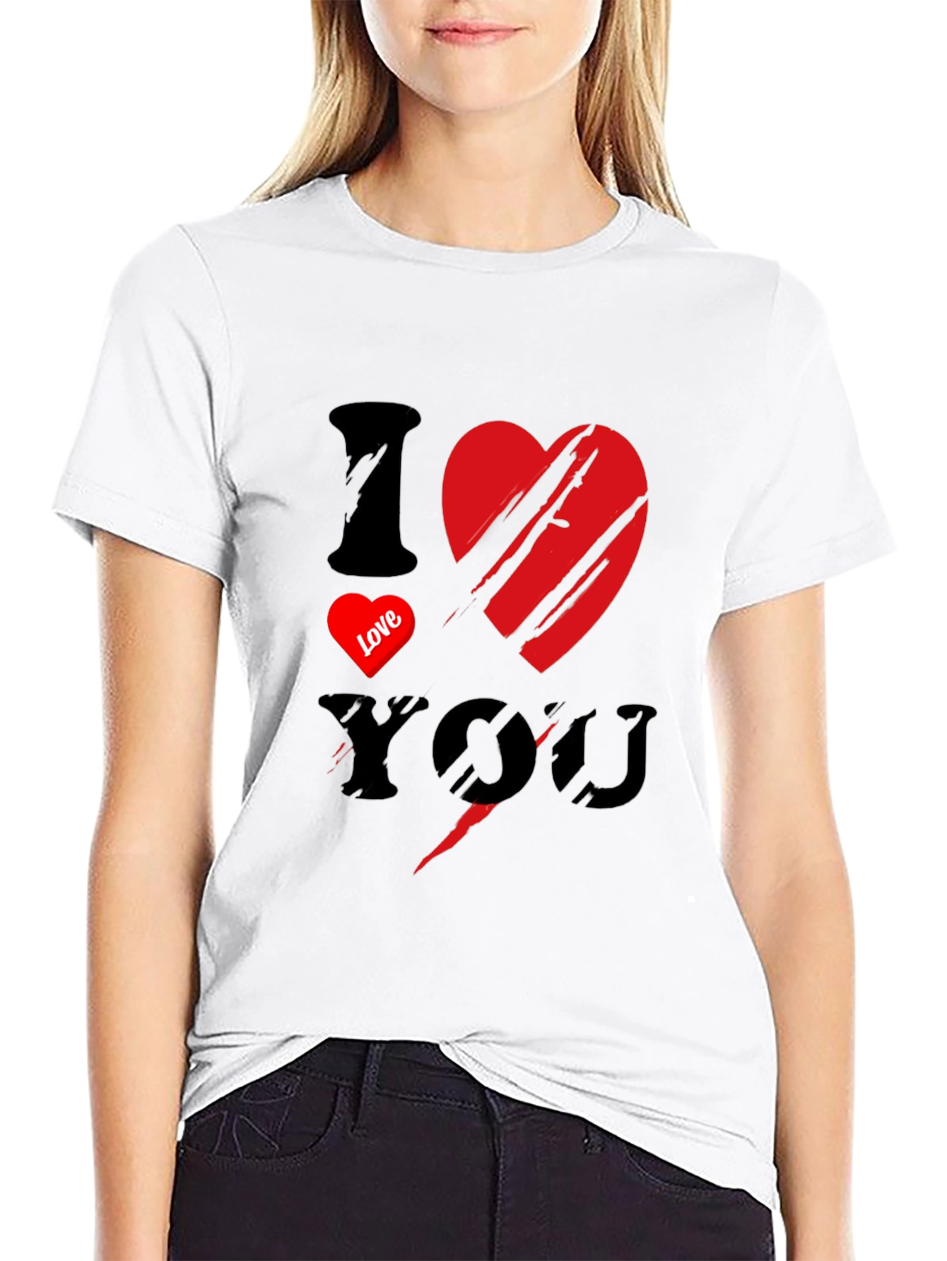 Black I Love You Graphic Print Men's Black T-Shirt view 9