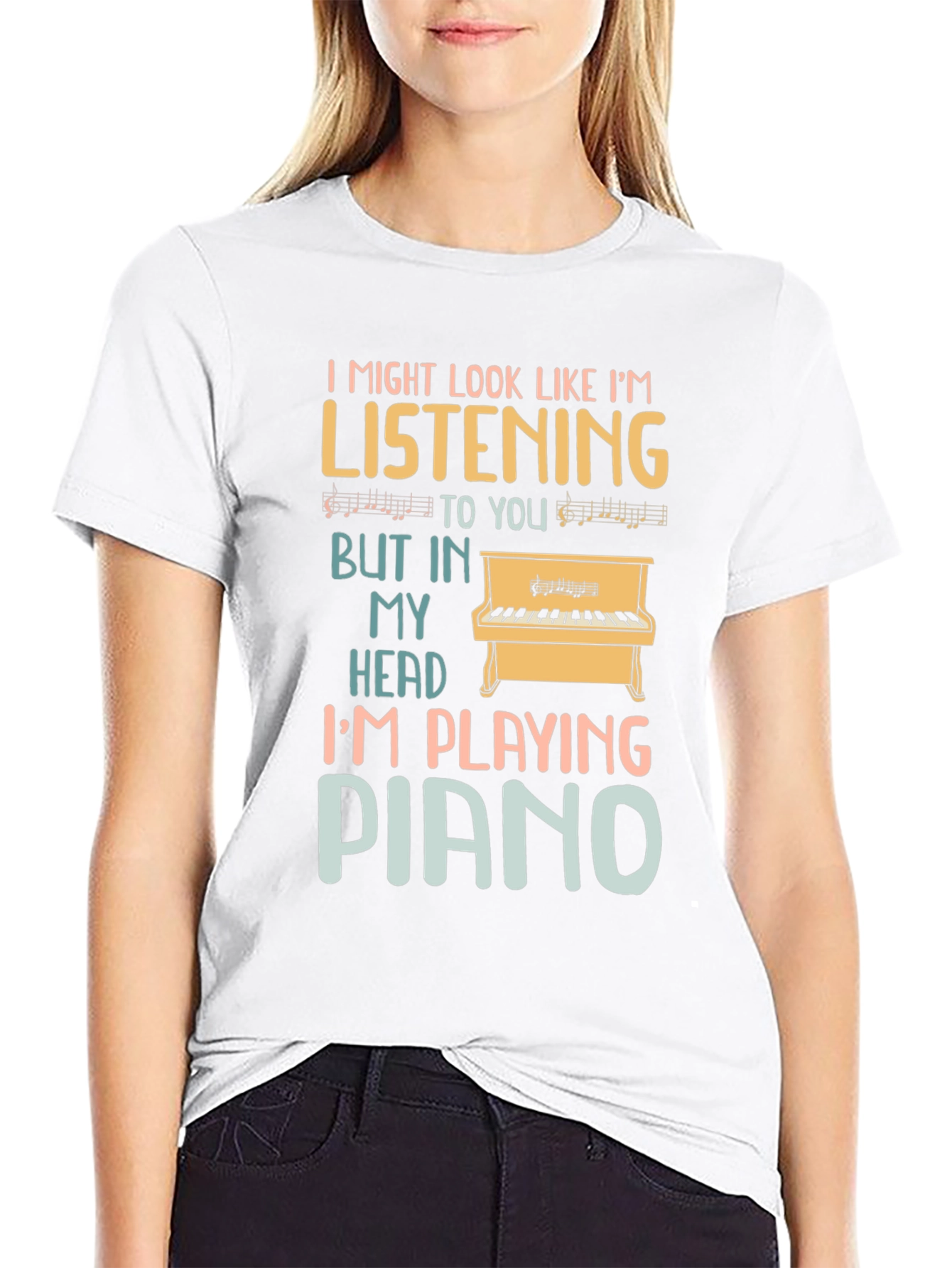 Black Piano Lover T-Shirt: I'm Playing Piano in My Head view 9