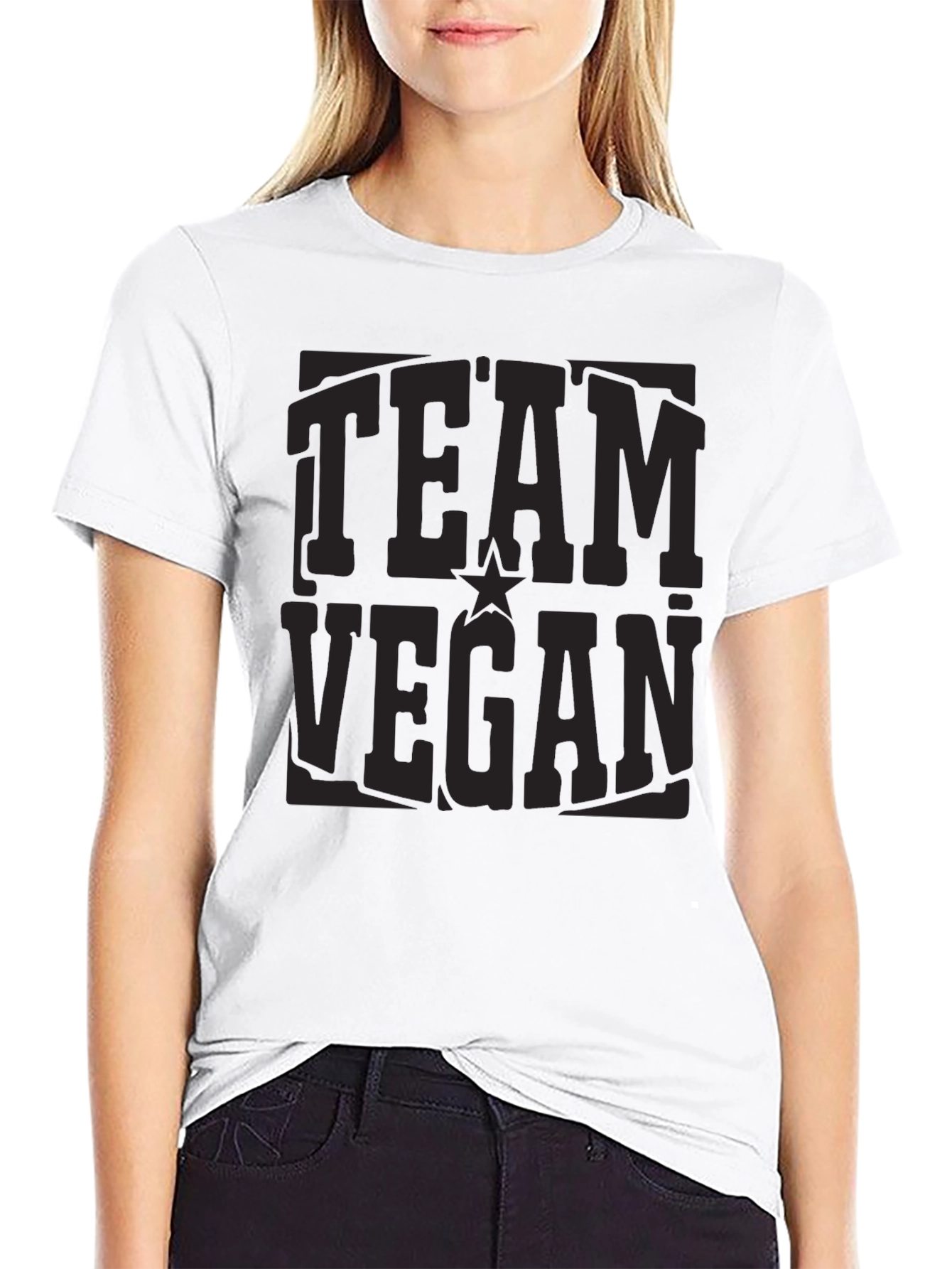 Black Team Vegan Black Crewneck T-Shirt view 9