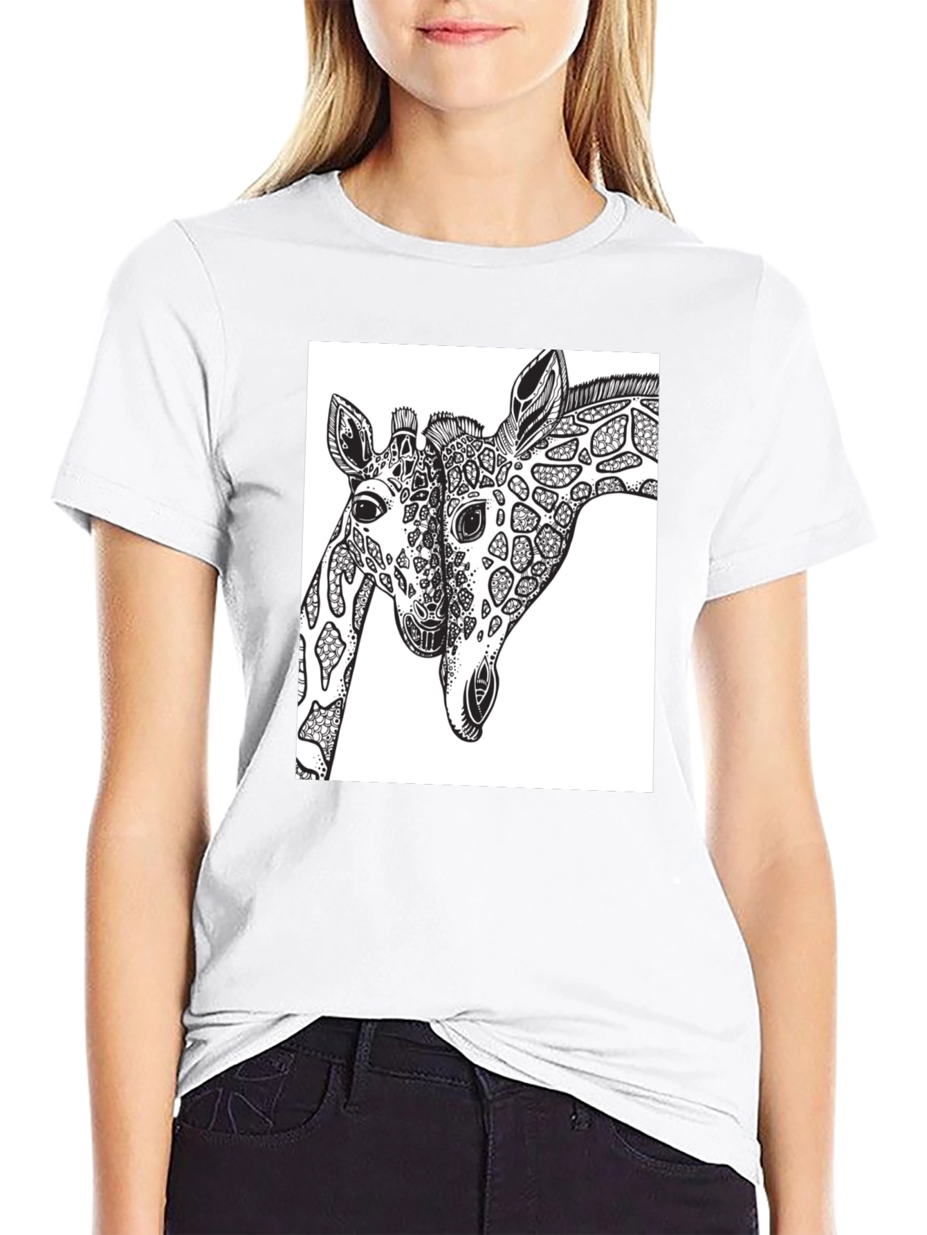 Black Giraffe Print Black T-Shirt - Stylish Unisex Tee view 9