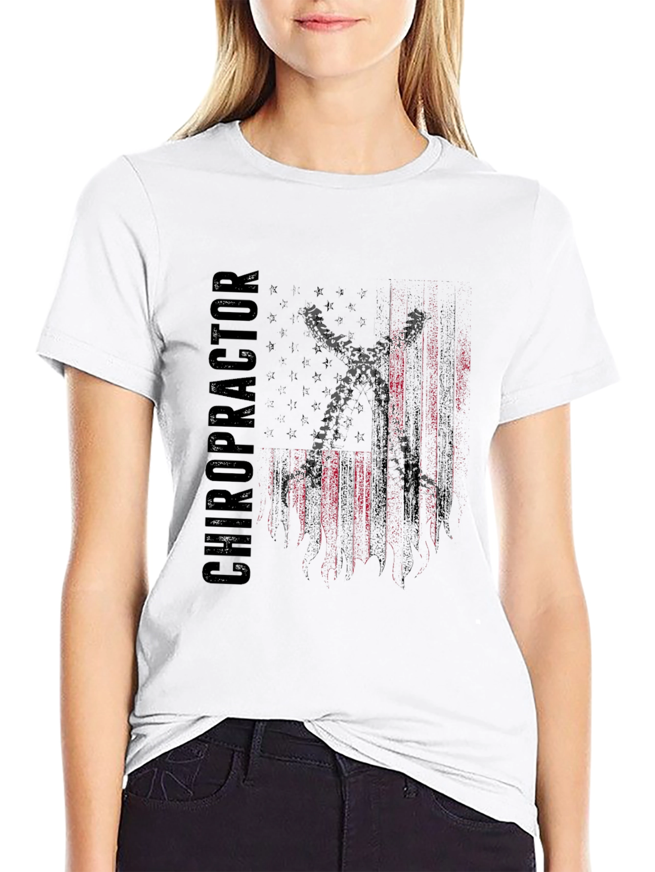 Black Chiropractor USA Flag Graphic T-Shirt view 9
