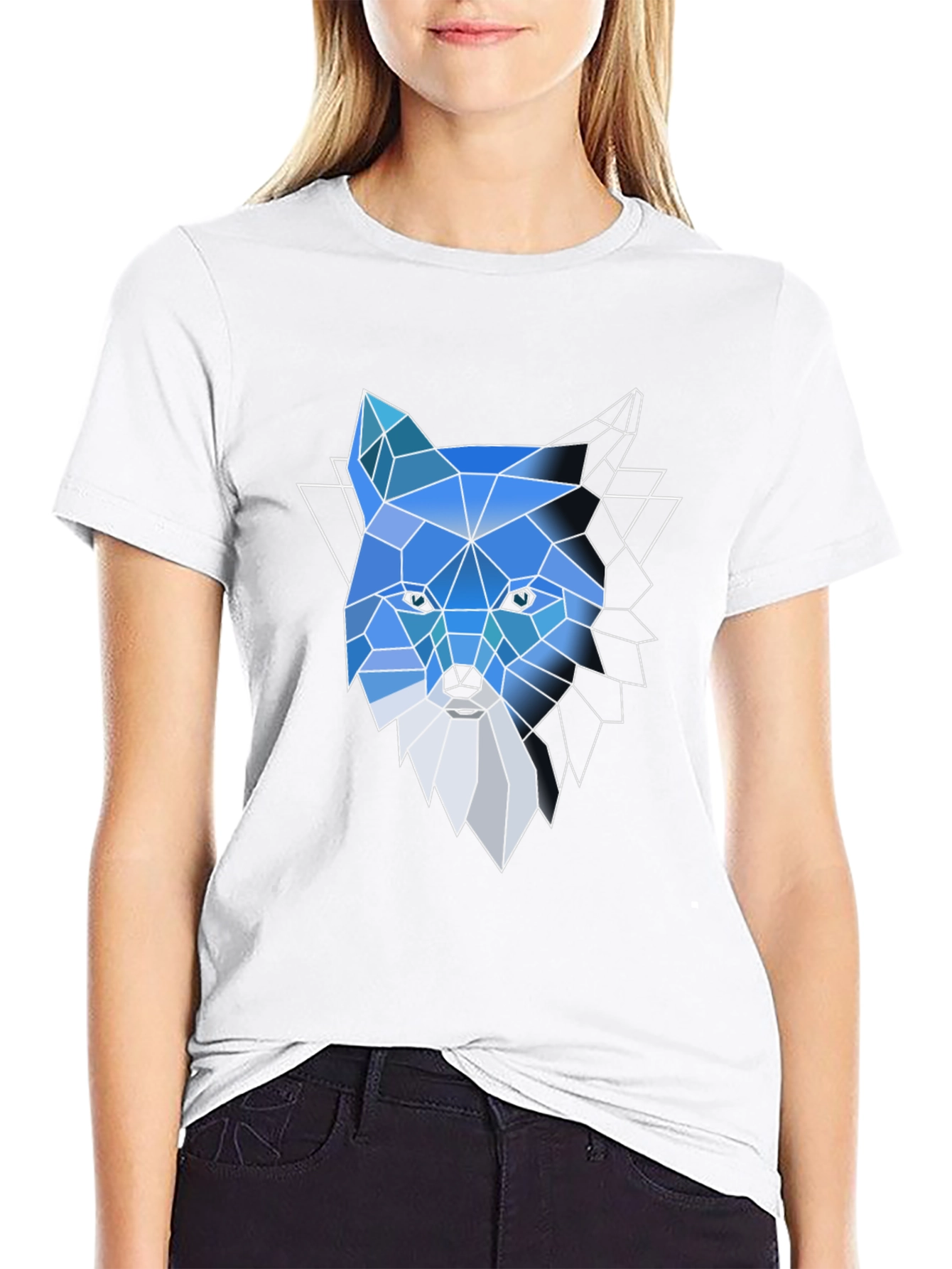 Black Geometric Fox Graphic Tee - Modern Crew Neck T-Shirt view 9