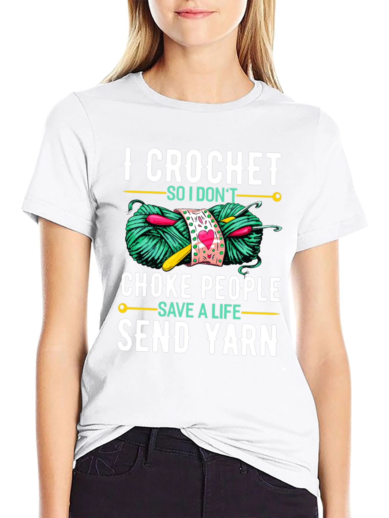 Black Crochet Yarn Lover T-Shirt: "I Crochet So I Don't Choke People" view 9