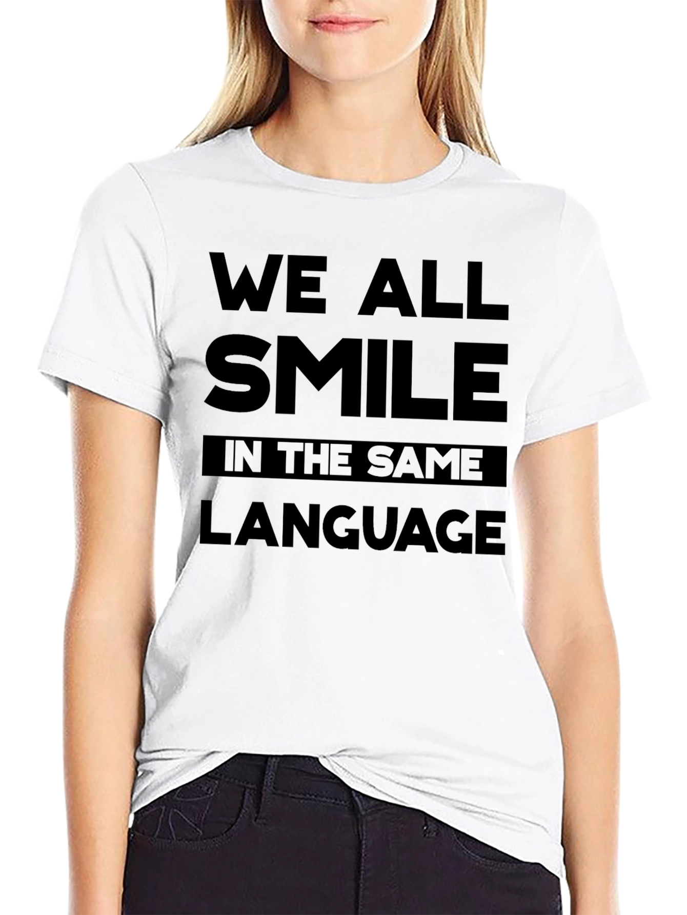 Black We All Smile in the Same Language T-Shirt - Black view 9