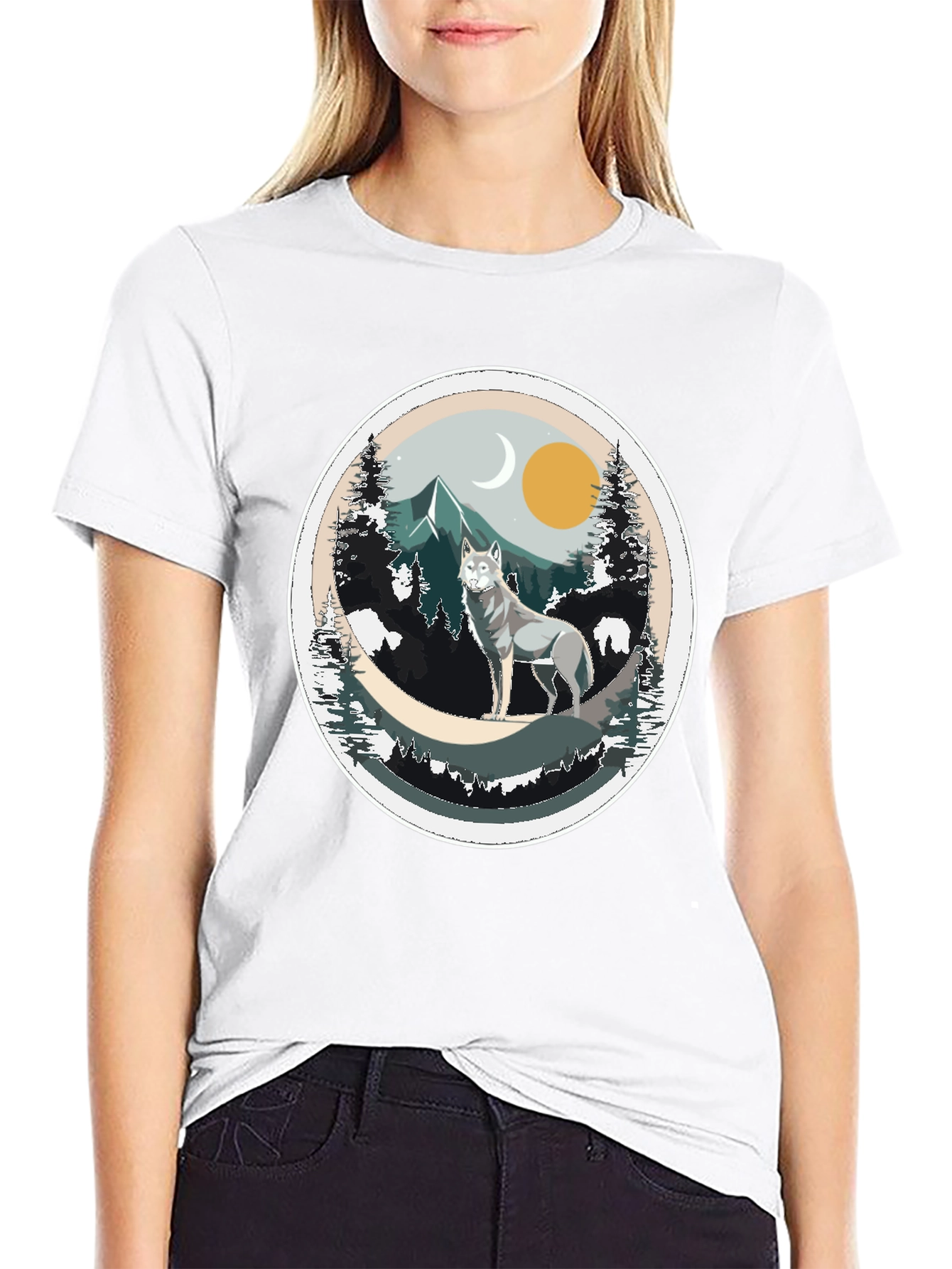 Black Wolf Mountain Graphic Tee - Nature Inspired T-Shirt view 9