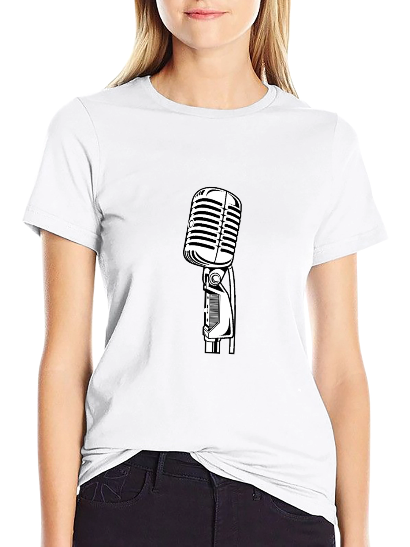 Black Vintage Microphone Graphic Tee - Classic Vocal Style! view 9