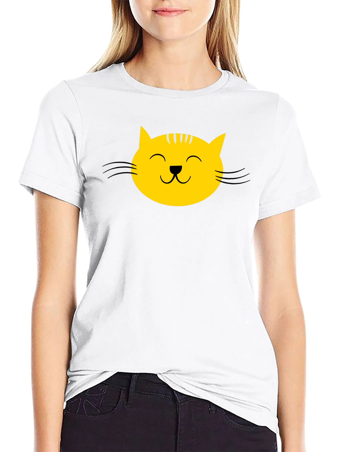 Black Black T-Shirt with Yellow Cat Face Graphic view 9