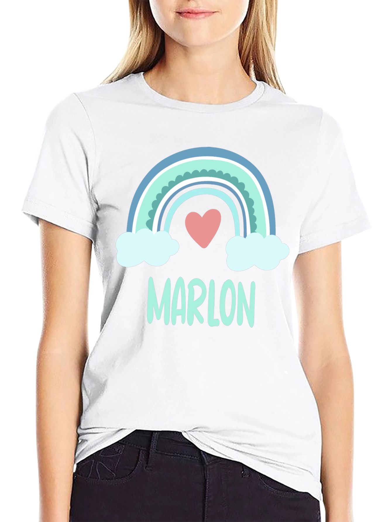 Black Personalized 'Marlon' Rainbow Heart T-Shirt view 9