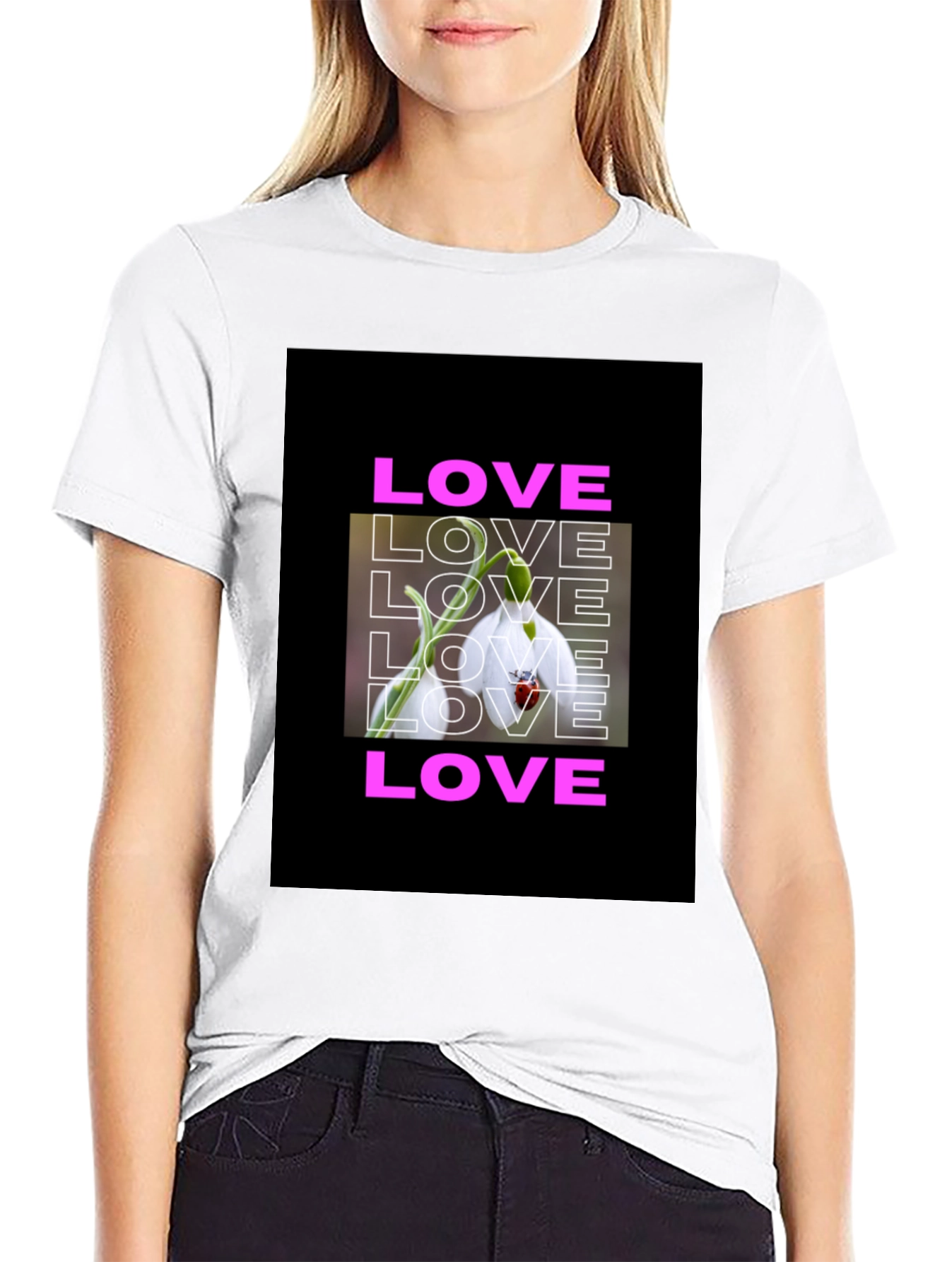 Black Love Flower Graphic T-Shirt - Black view 9
