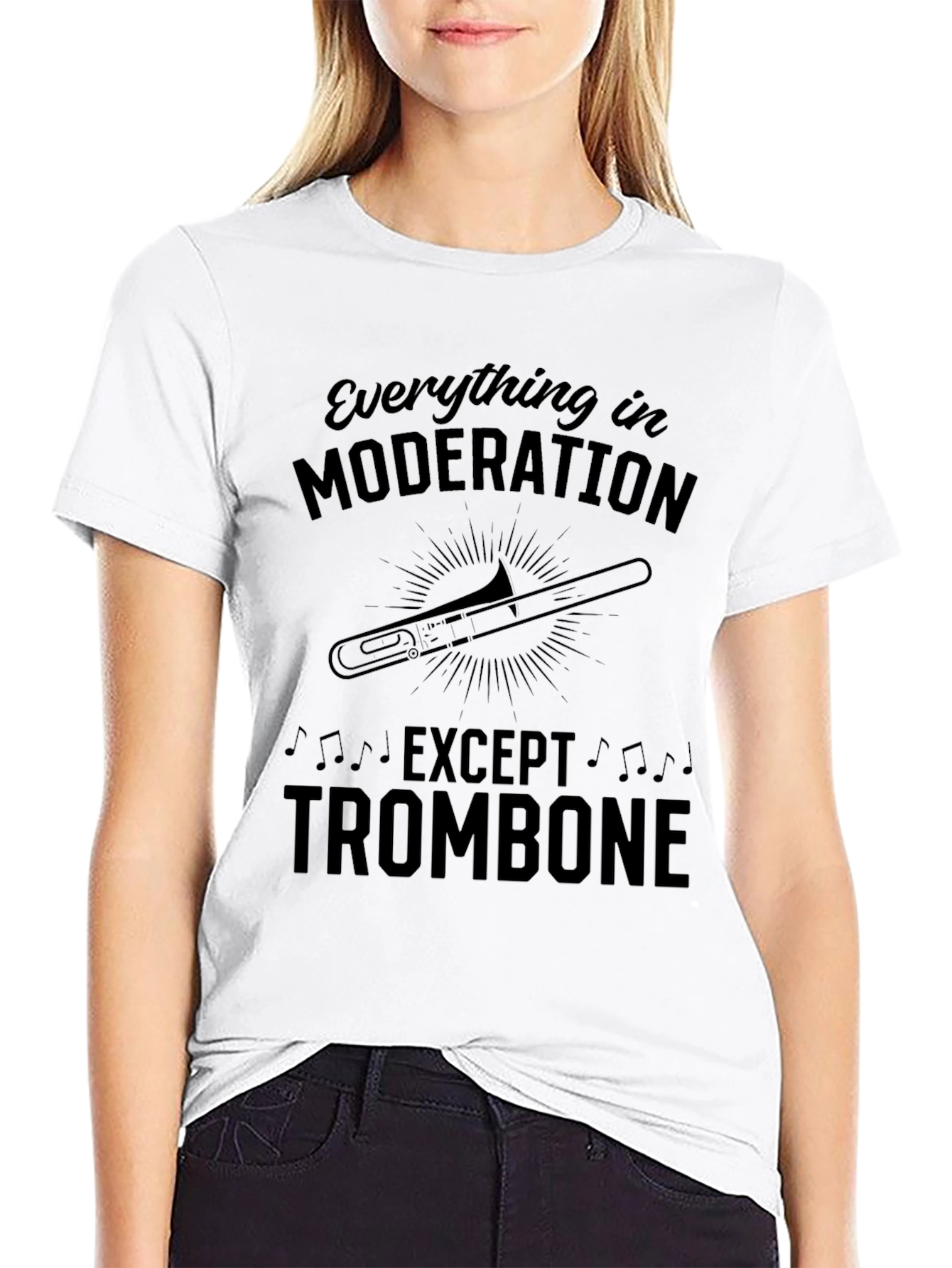 Black Moderation Except Trombone Graphic Tee view 9