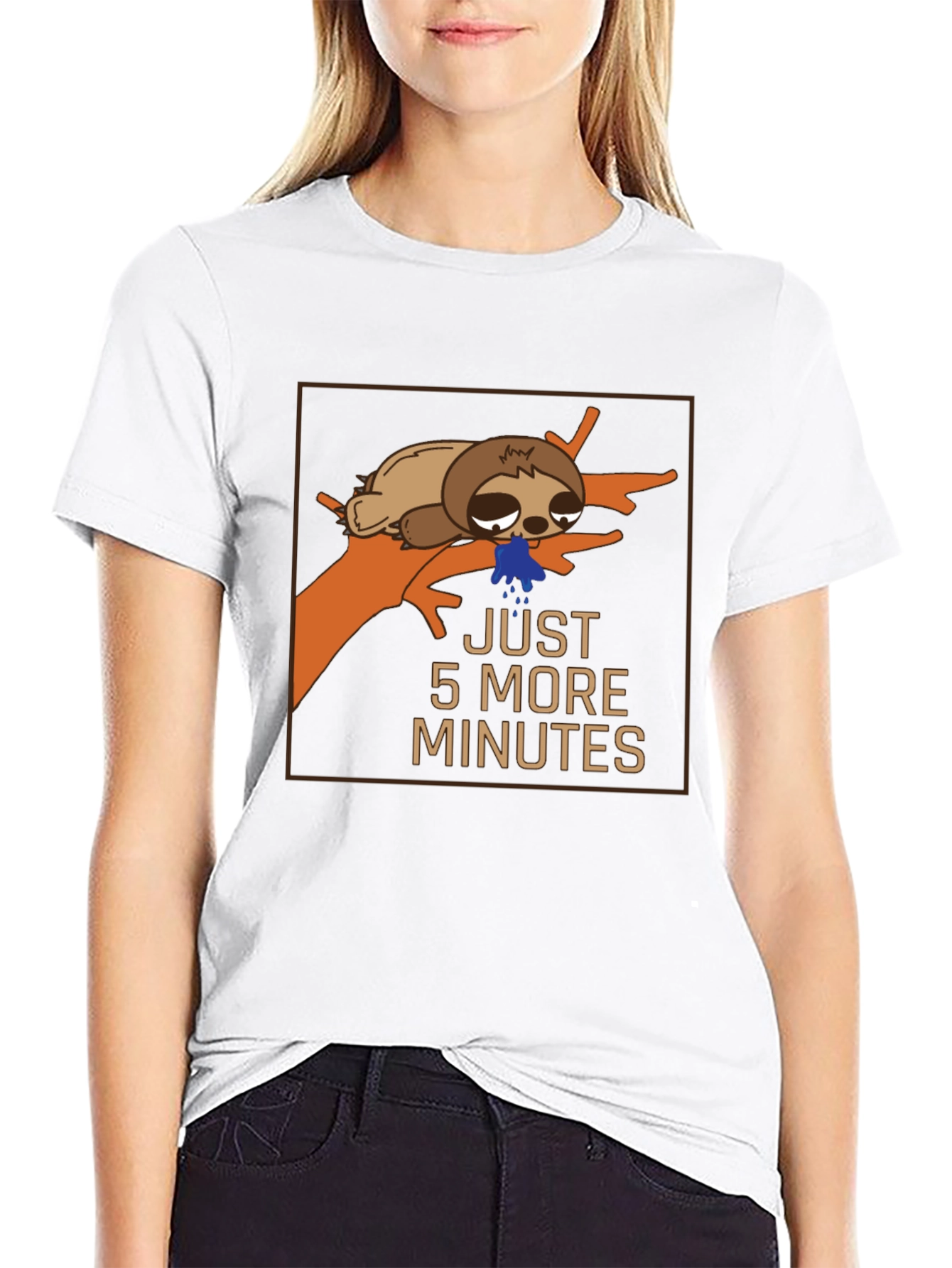 Black Lazy Sloth Graphic T-Shirt - "Just 5 More Minutes" view 9