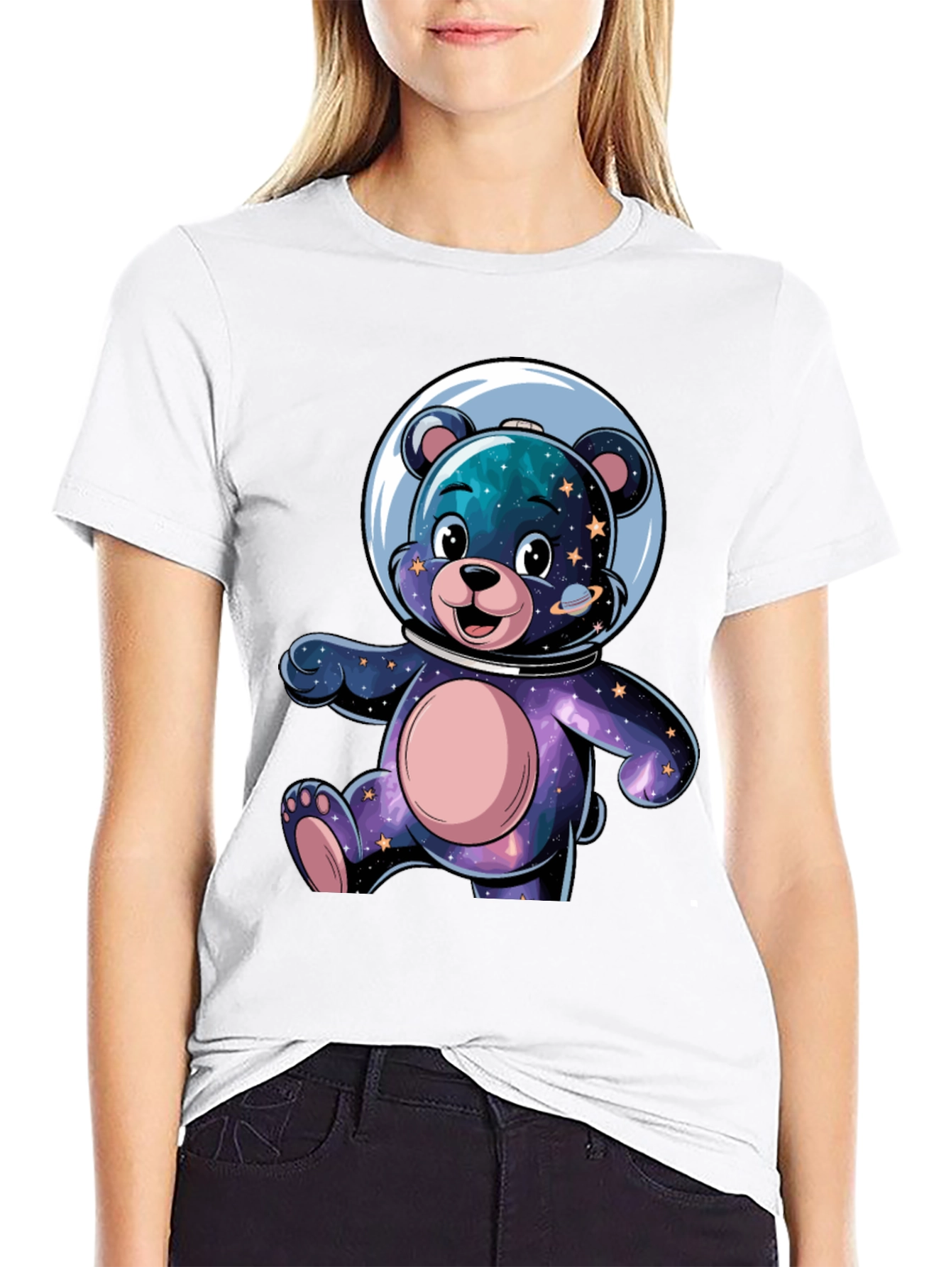 Black Astronaut Bear Graphic Tee - Galaxy Design view 9