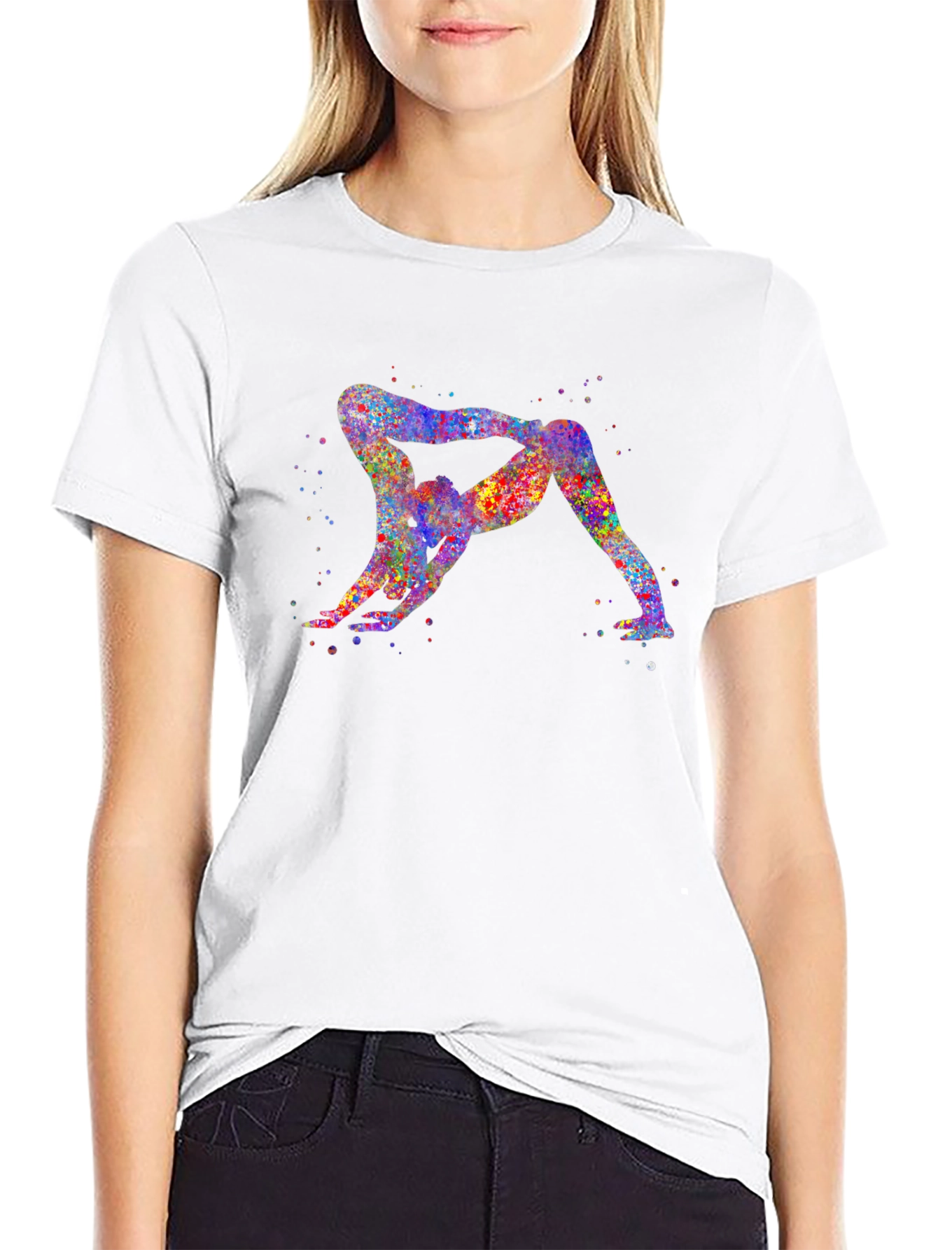 Black Yoga Couple Watercolor Graphic Tee - Unisex Black T-Shirt view 9