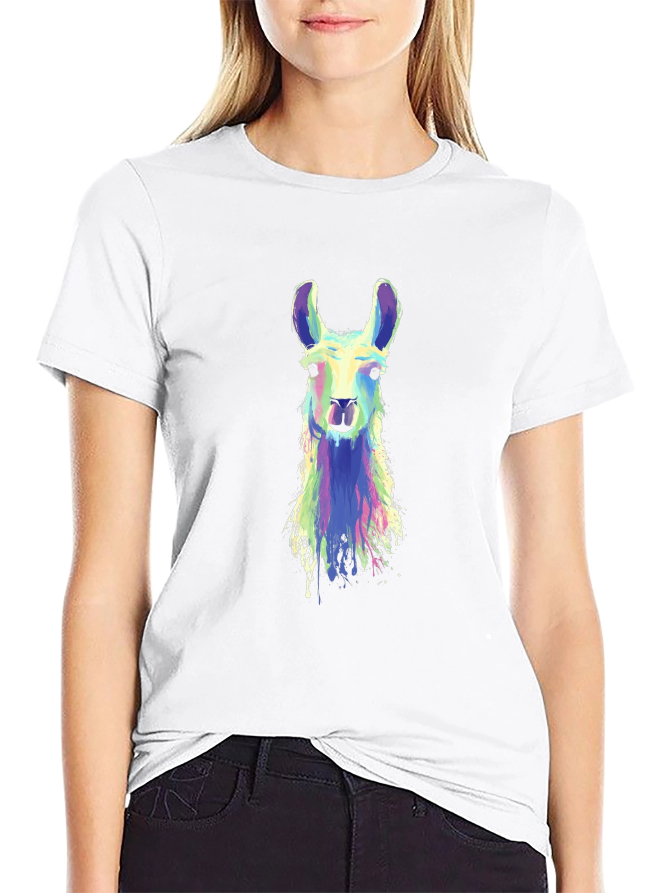 Black Llama Art Graphic Tee - Cool Animal Shirt view 9
