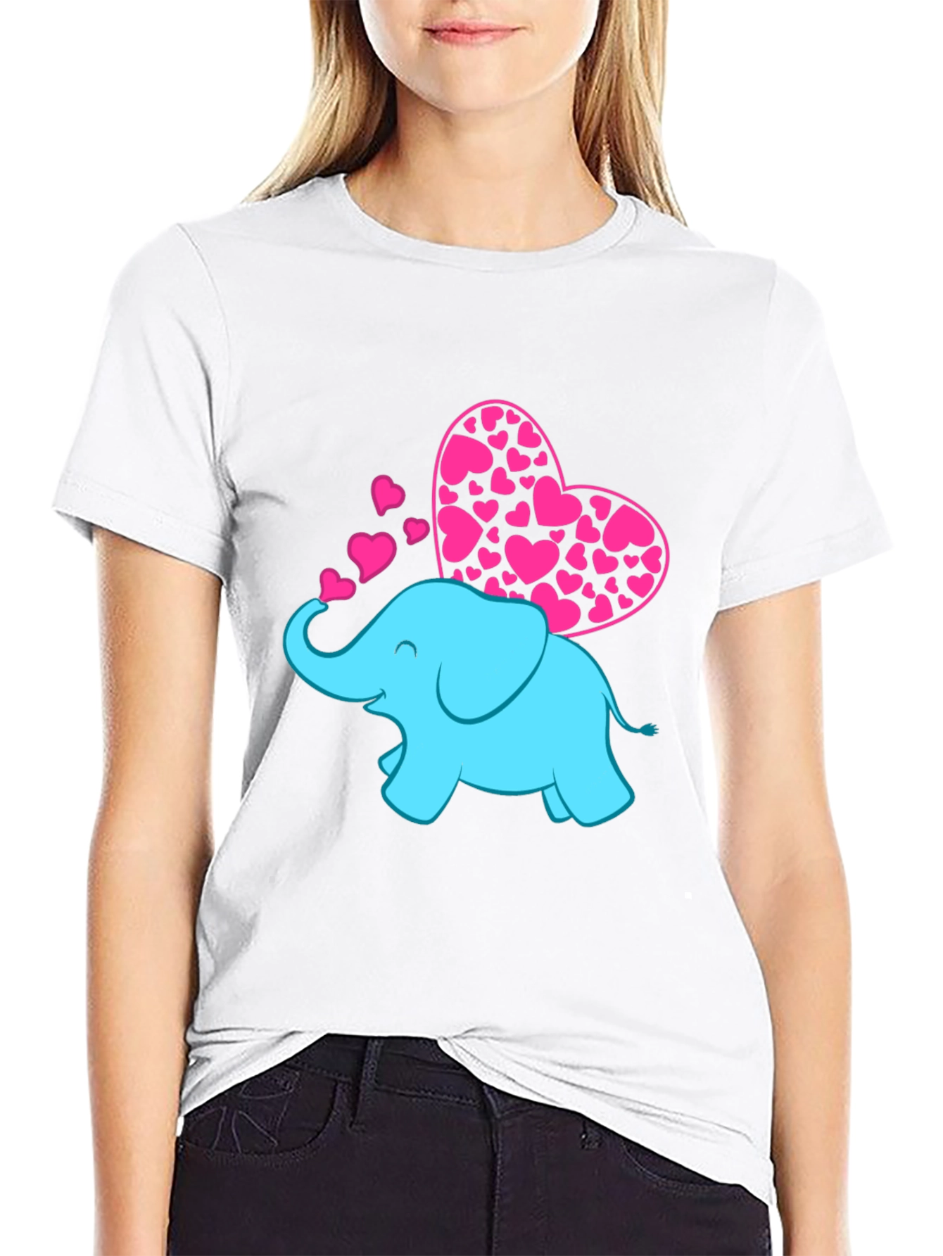 Black Elephant Love T-Shirt - Pink Hearts view 9