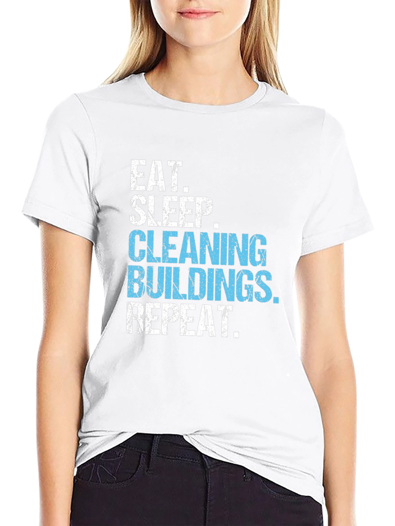 Black Eat Sleep Cleaning Buildings Repeat Black T-Shirt view 9