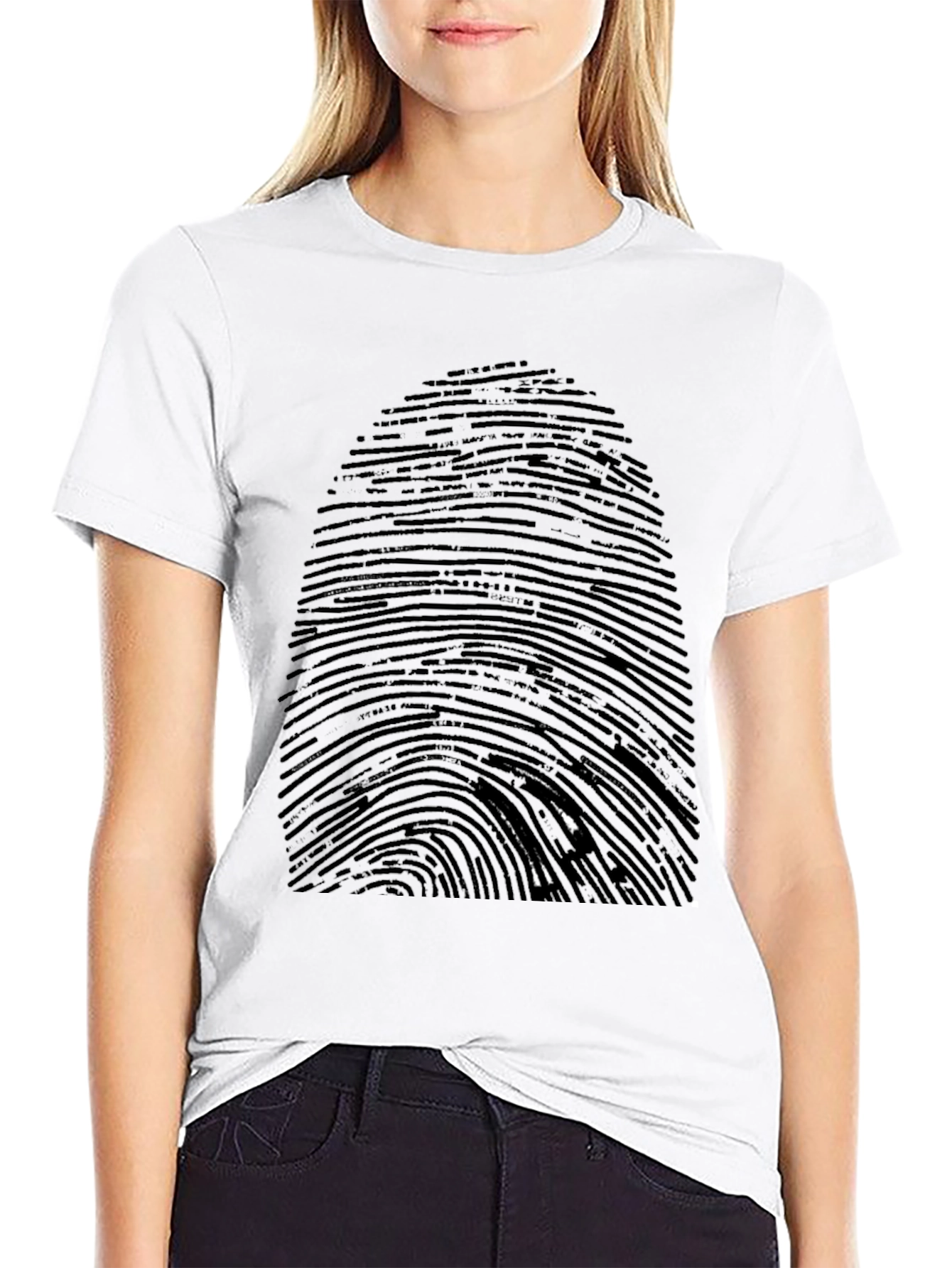 Black Unique Fingerprint Graphic Print Black T-Shirt view 9