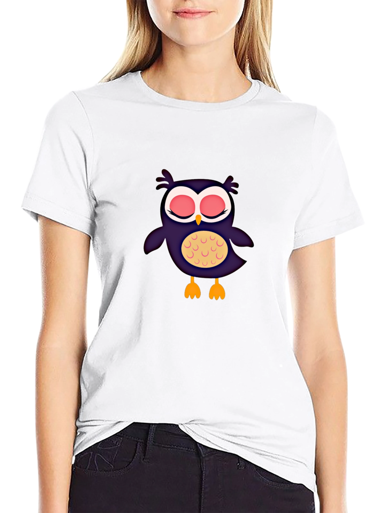 Black Cute Cartoon Owl Graphic Print T-Shirt view 9