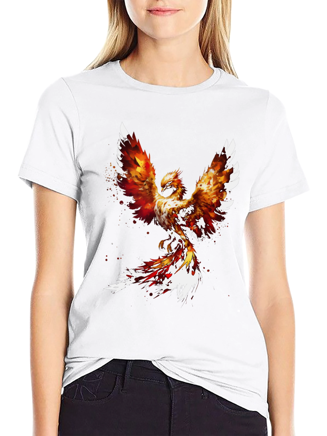 Black Fiery Phoenix Graphic Tee - Black Cotton Blend view 9