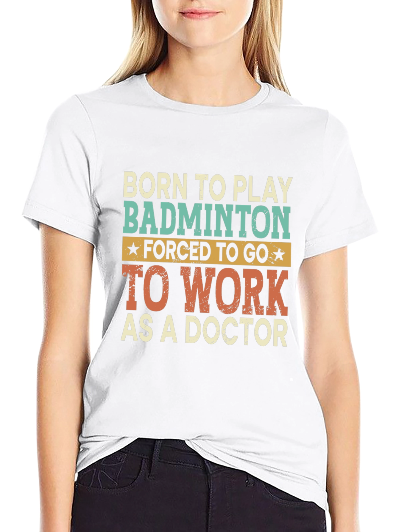 Black Born to Play Badminton Doctor T-Shirt view 9